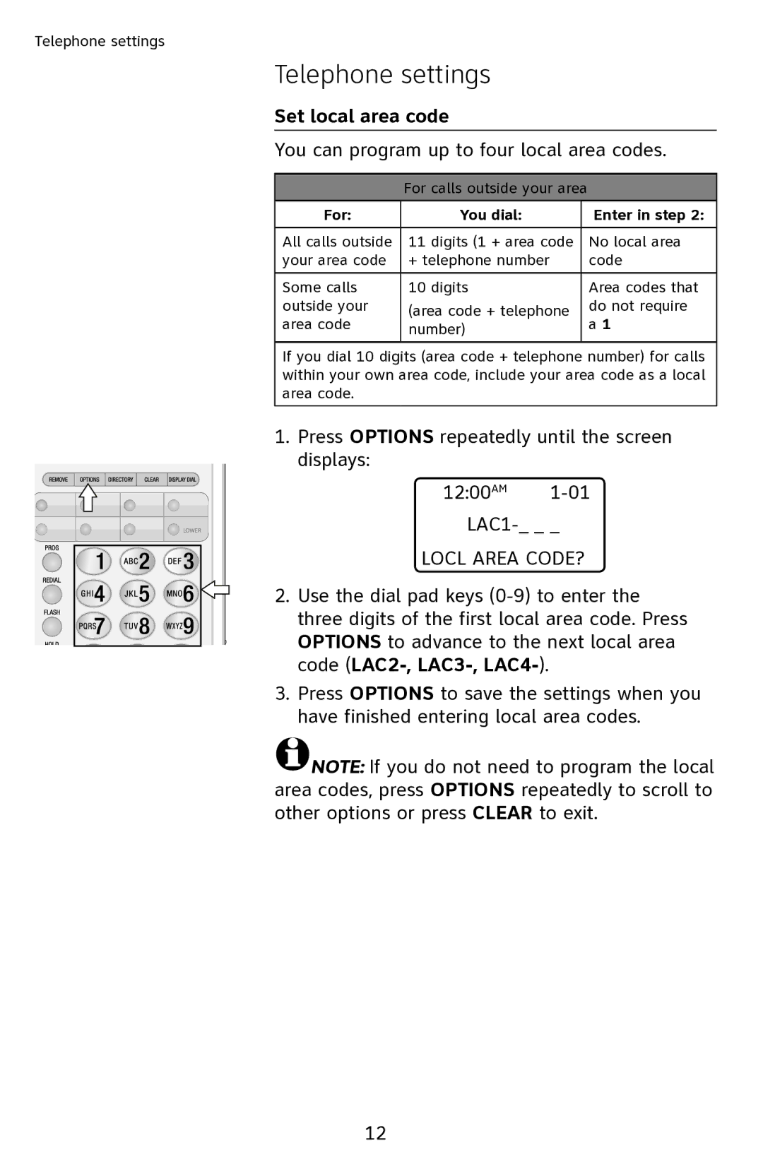 AT&T CL2909 user manual Set local area code, Locl Area CODE? 