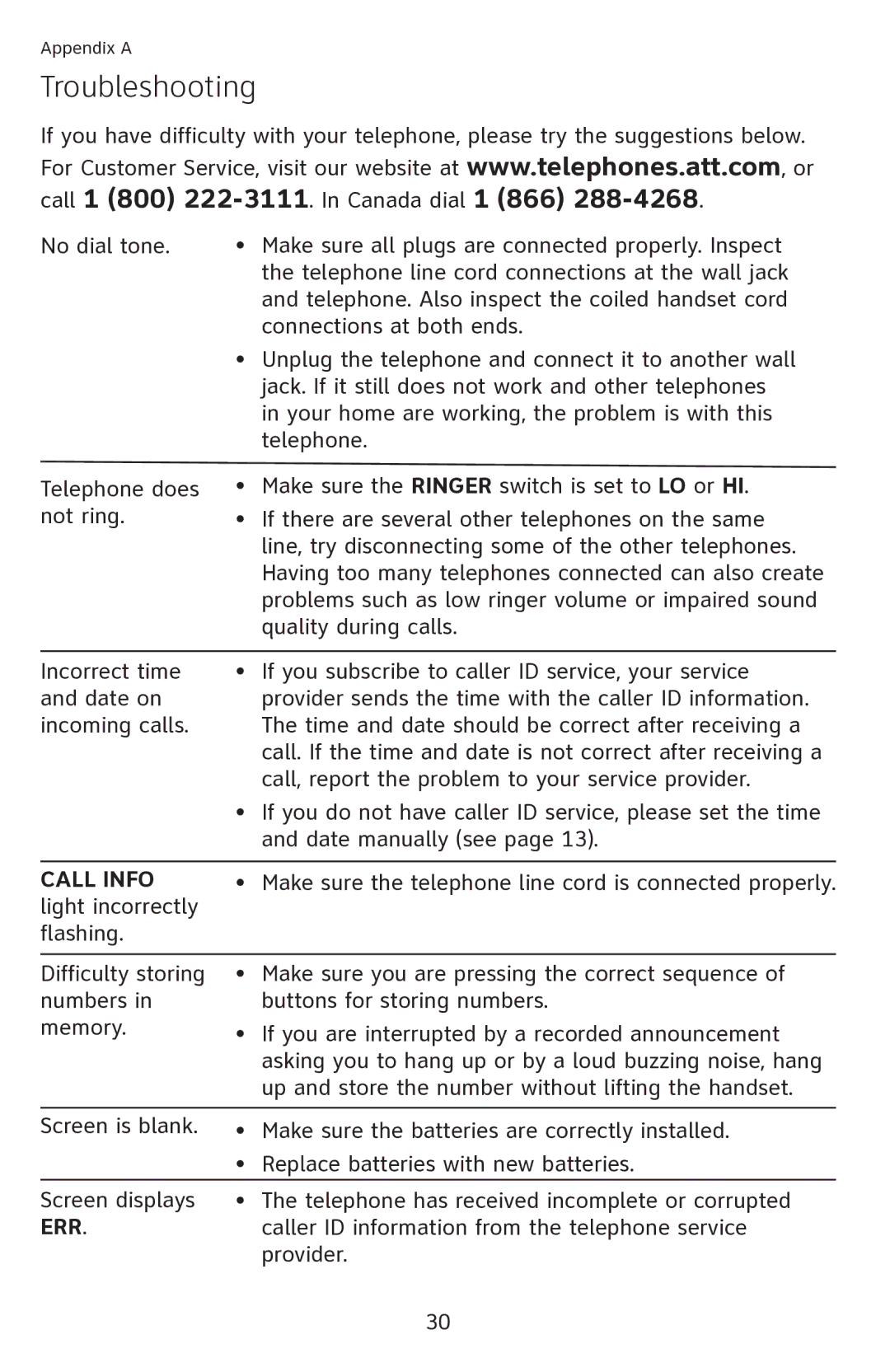 AT&T CL2909 user manual Troubleshooting, Call Info 