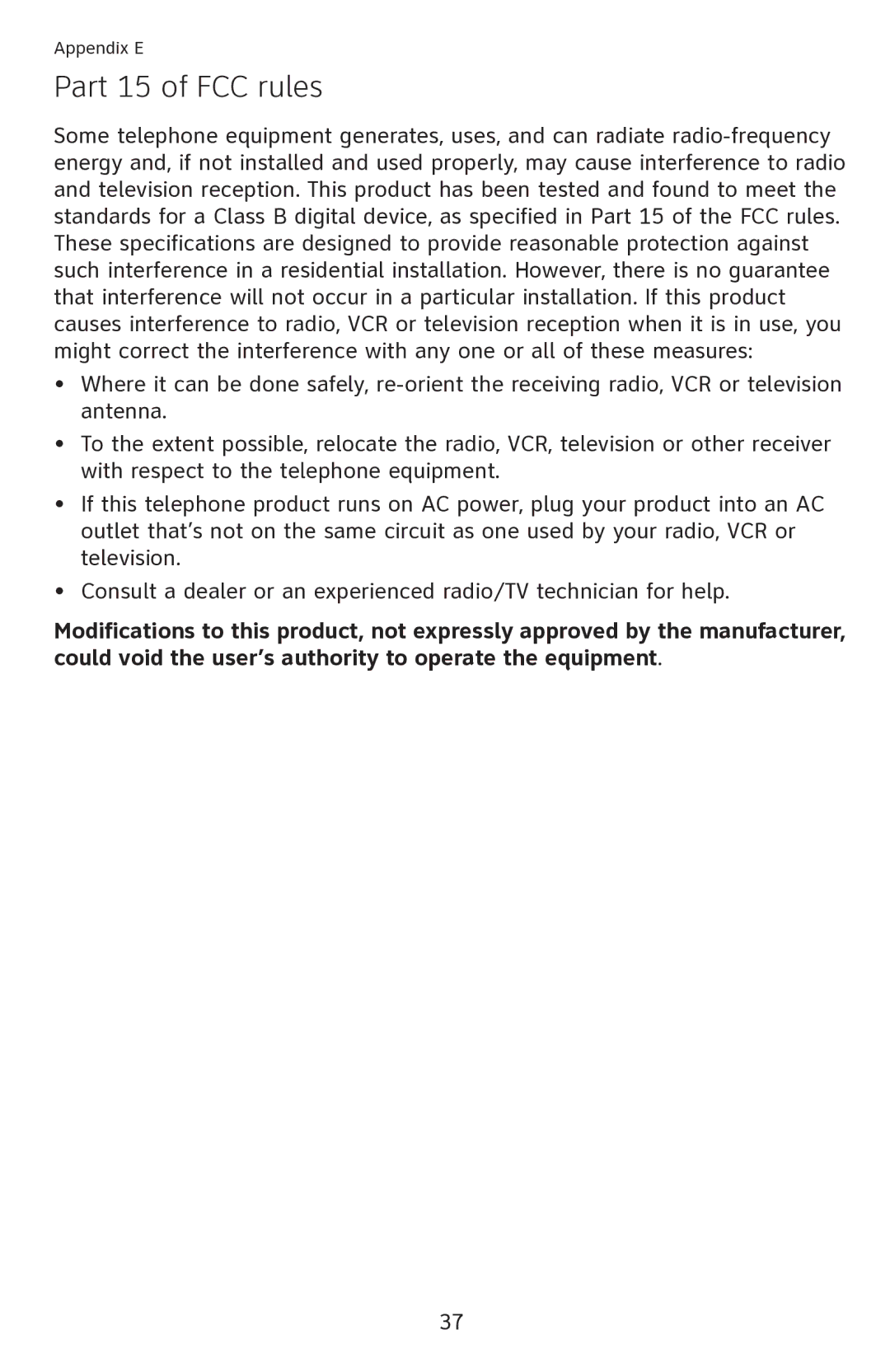 AT&T CL2909 user manual Part 15 of FCC rules 