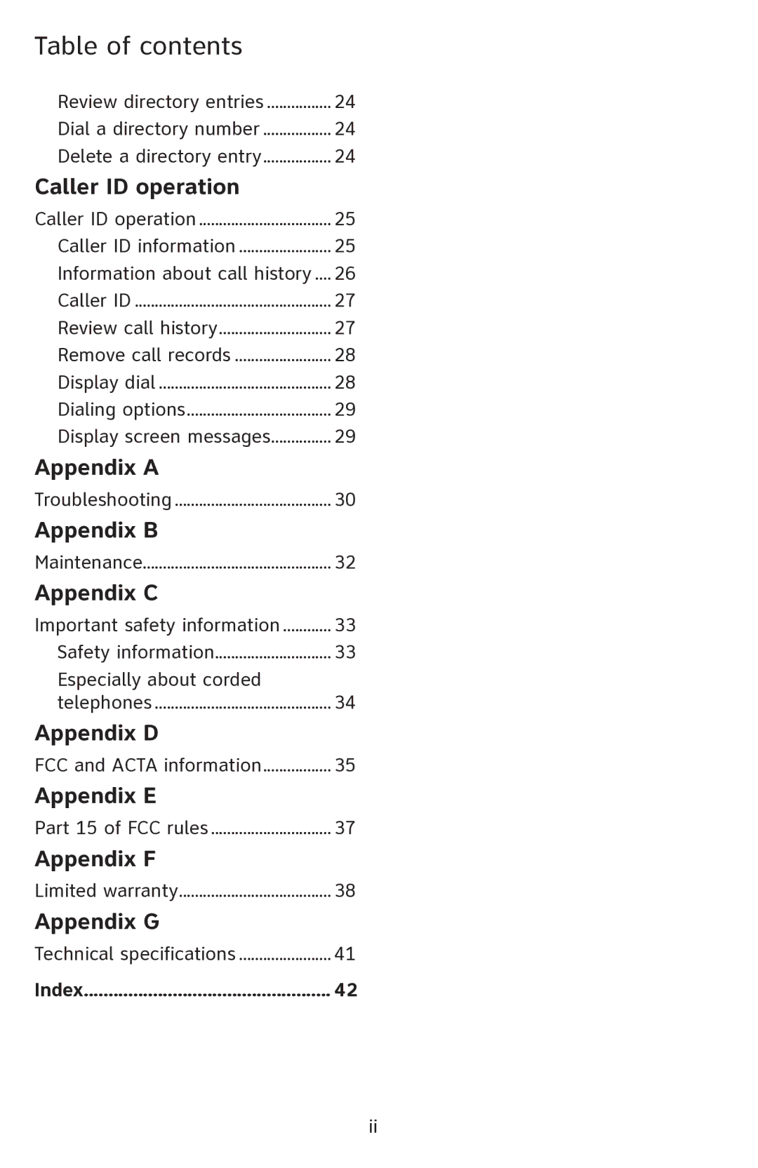 AT&T CL2909 user manual Appendix a 