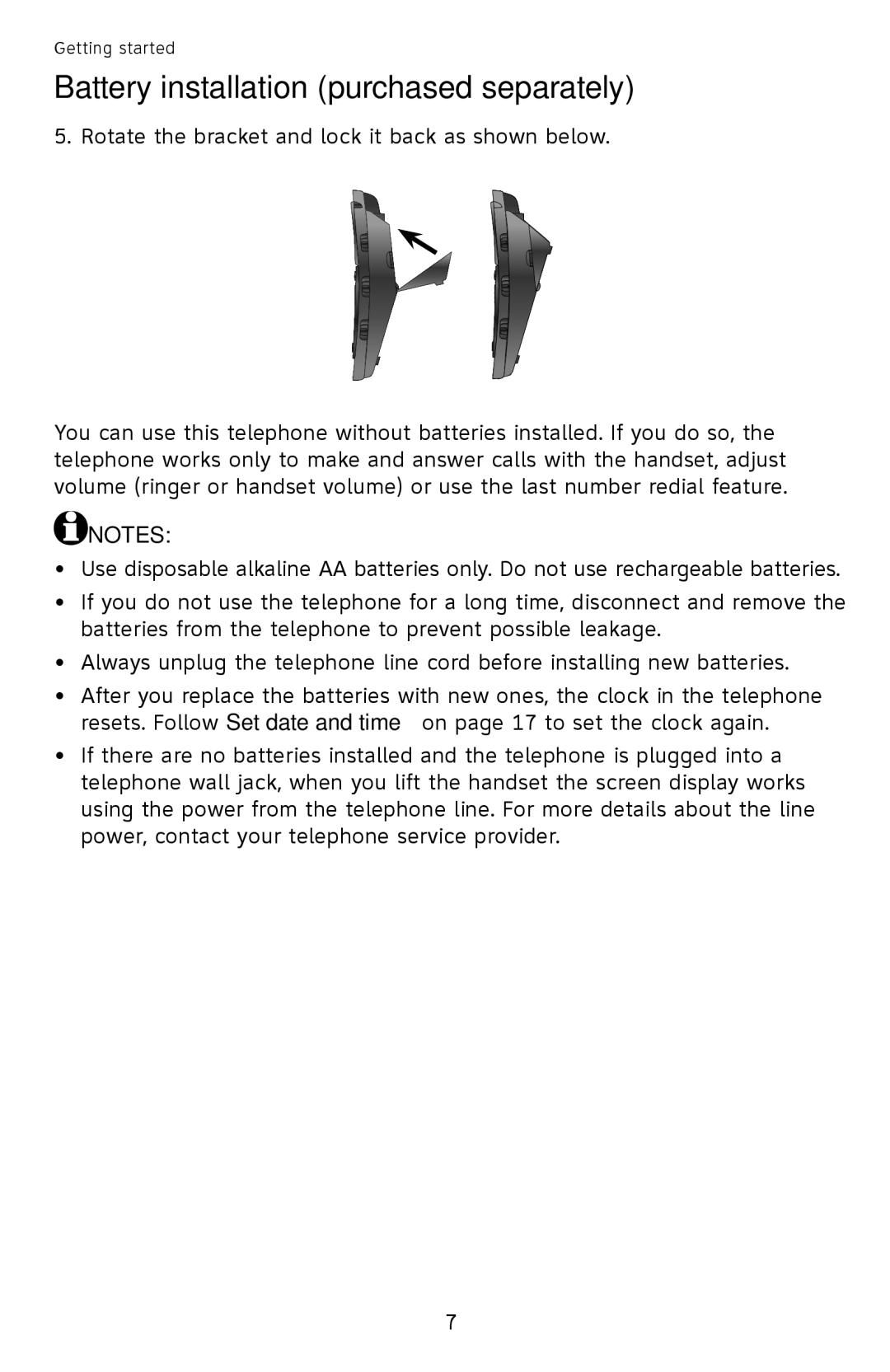 AT&T CL2939 user manual Battery installation purchased separately 