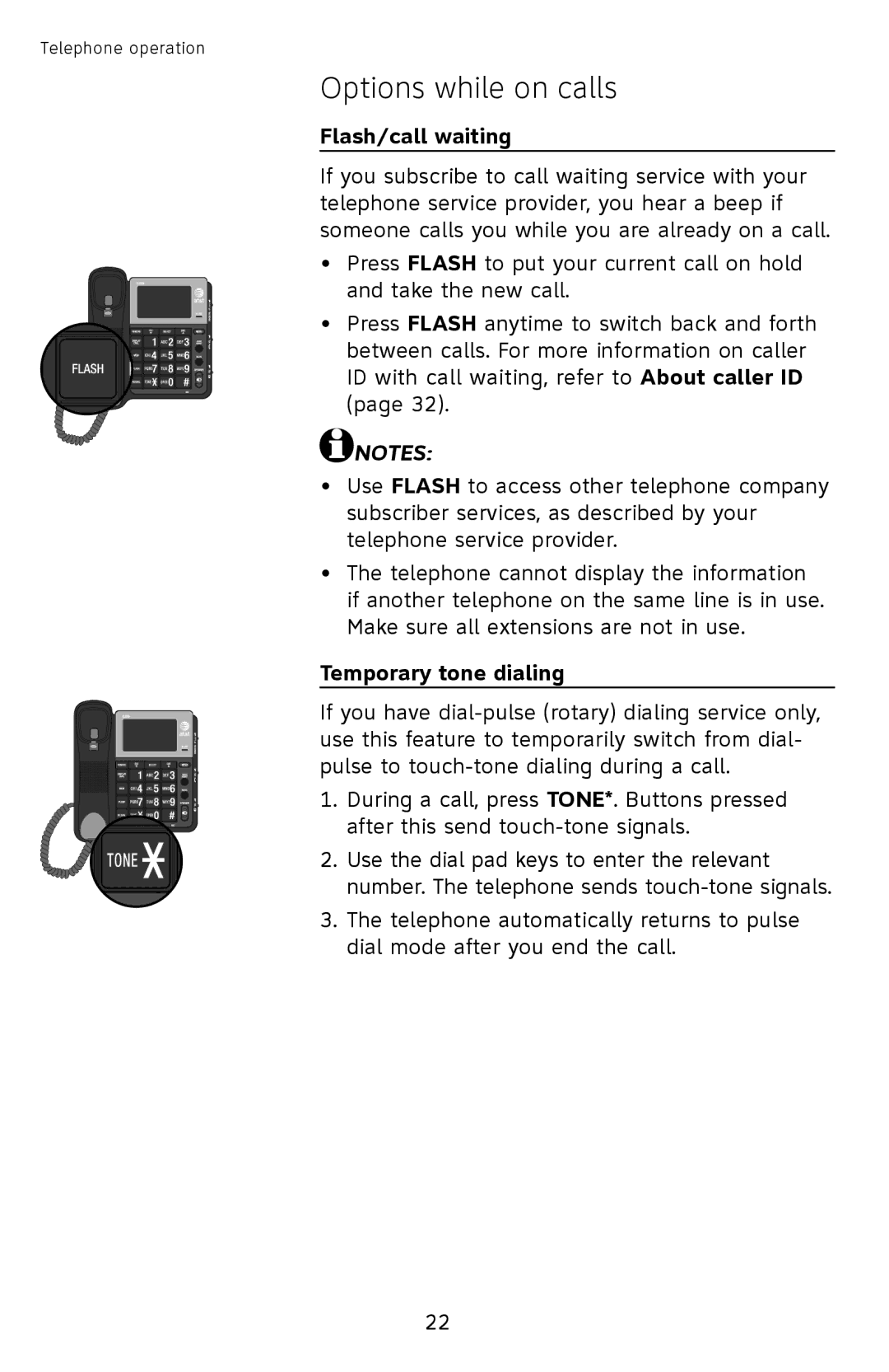 AT&T CL2939 user manual Flash/call waiting, Temporary tone dialing 