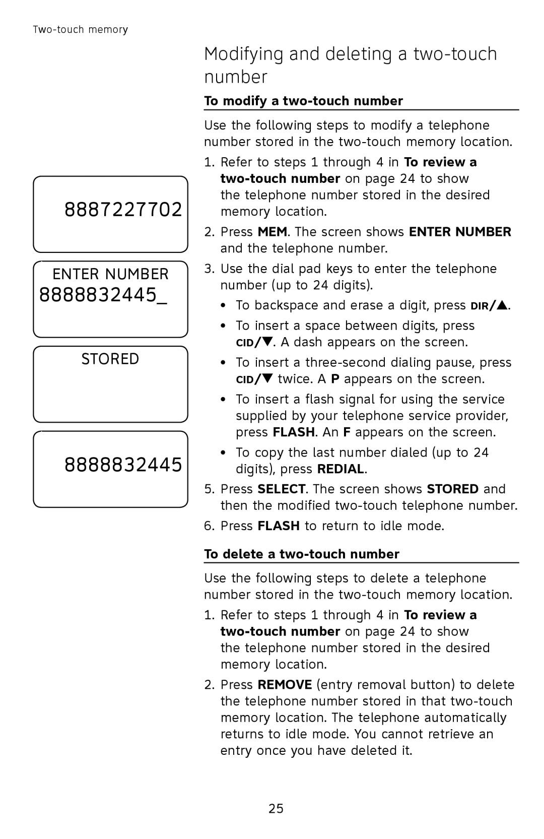 AT&T CL2939 Modifying and deleting a two-touch number, To modify a two-touch number, To delete a two-touch number 