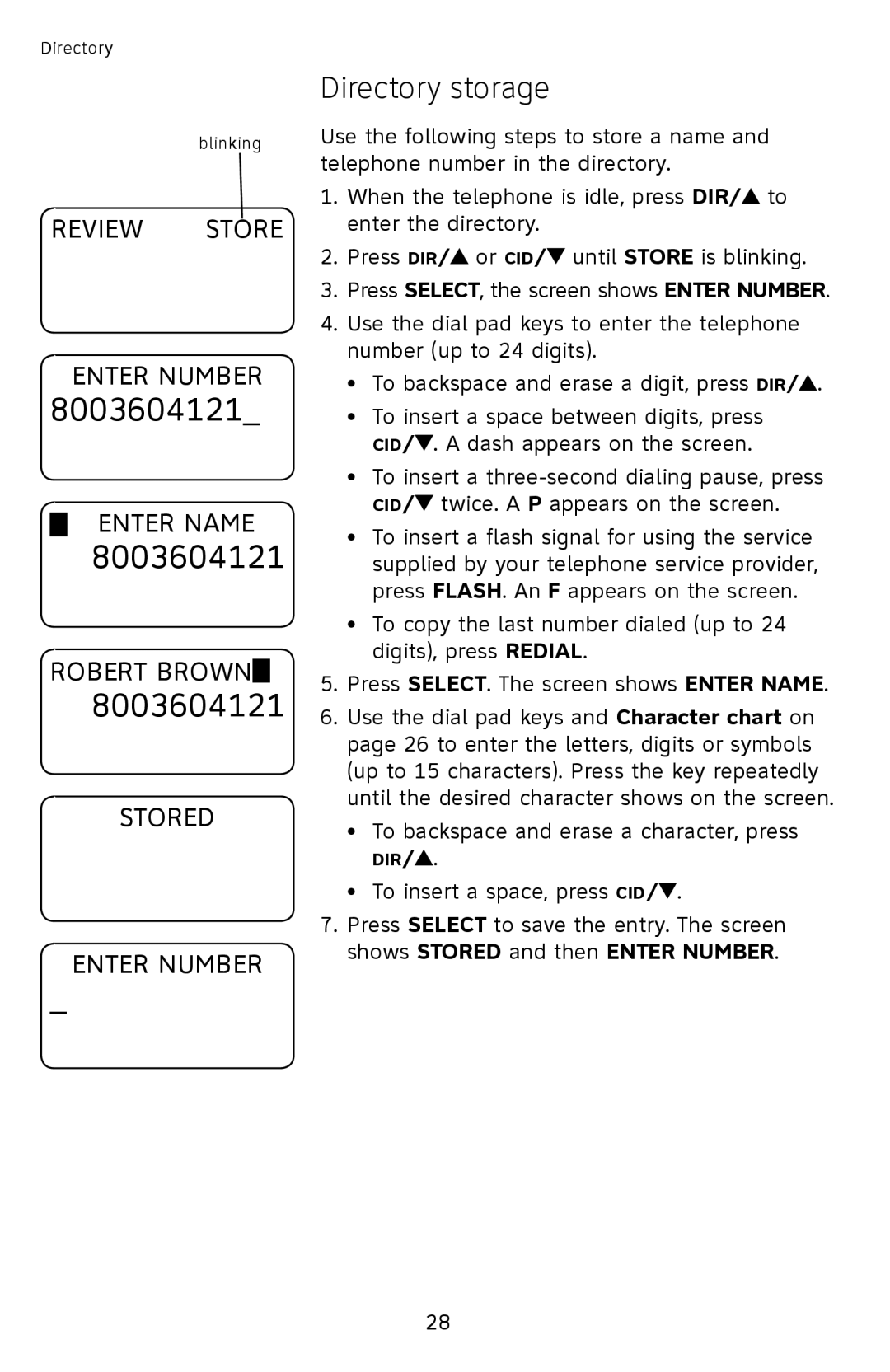 AT&T CL2939 user manual Directory storage 