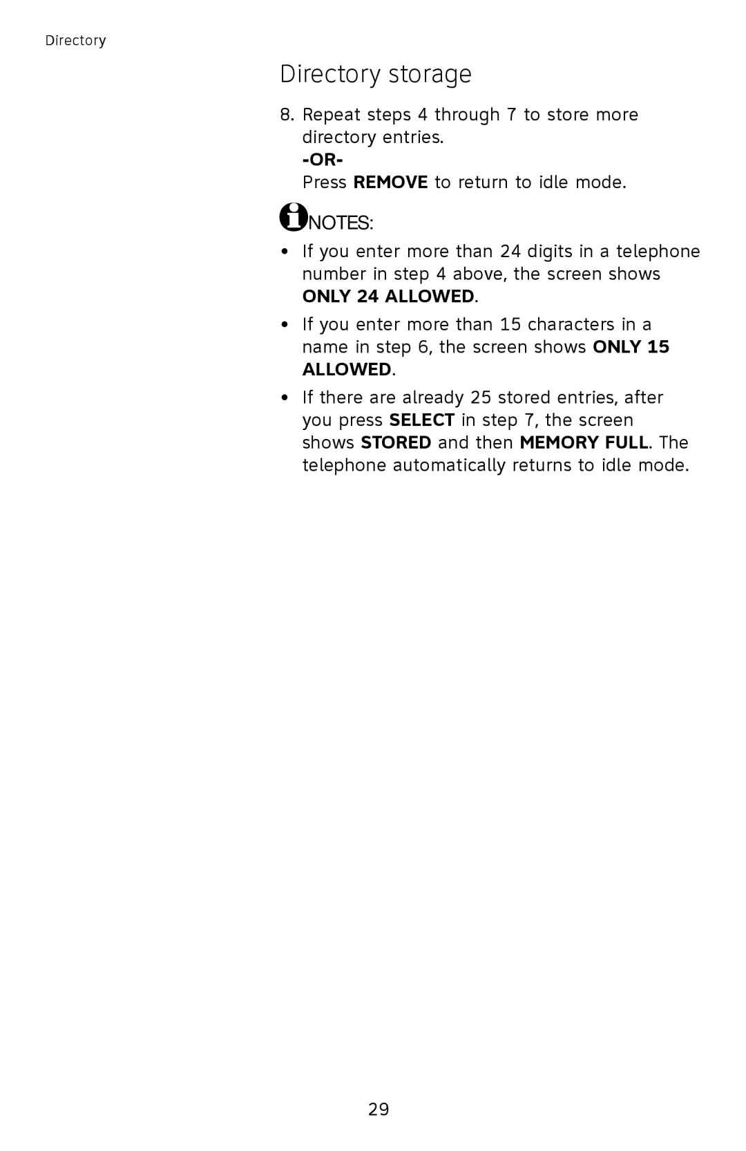 AT&T CL2939 user manual Directory storage 