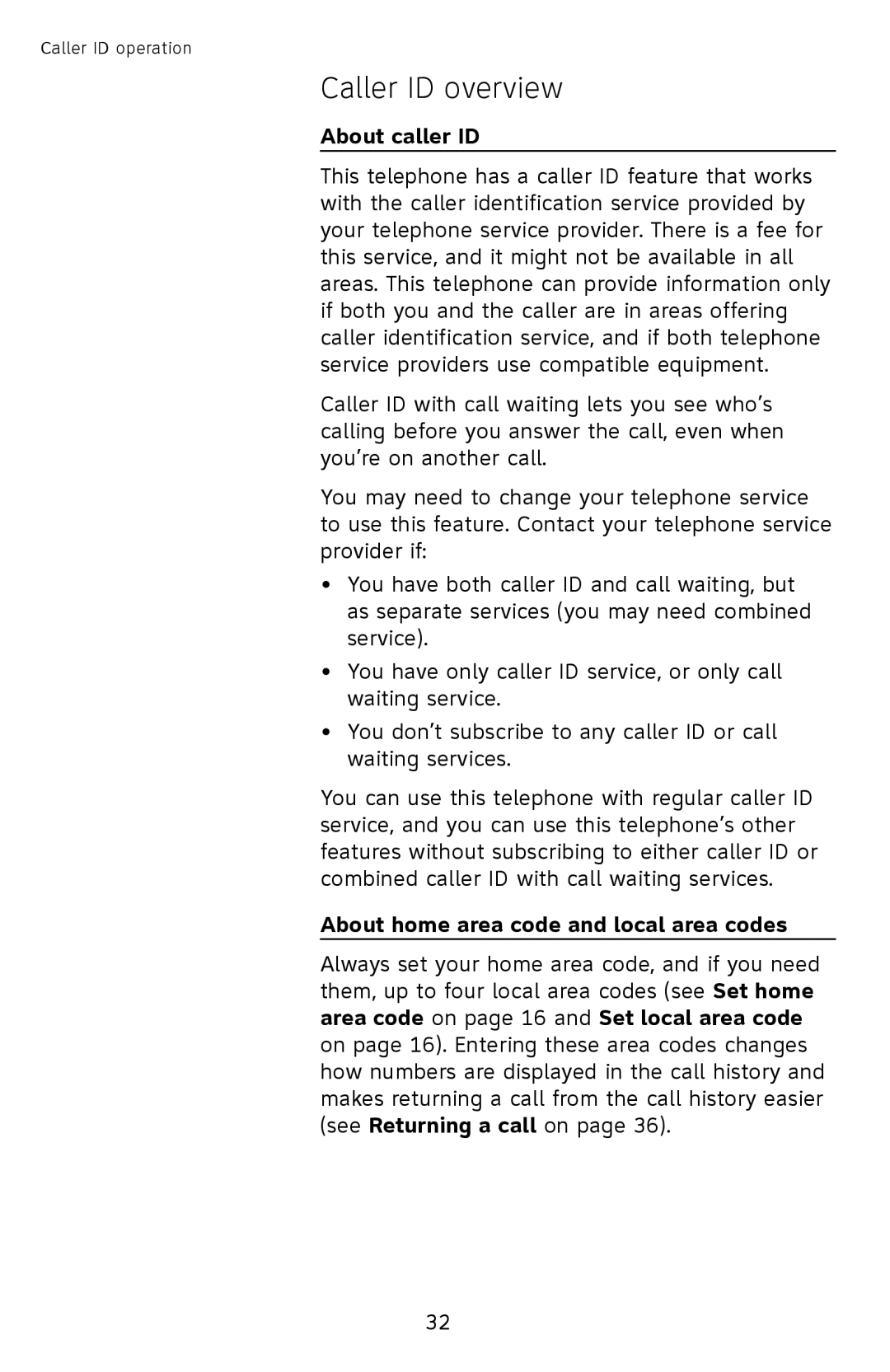 AT&T CL2939 user manual Caller ID overview, About caller ID, About home area code and local area codes 