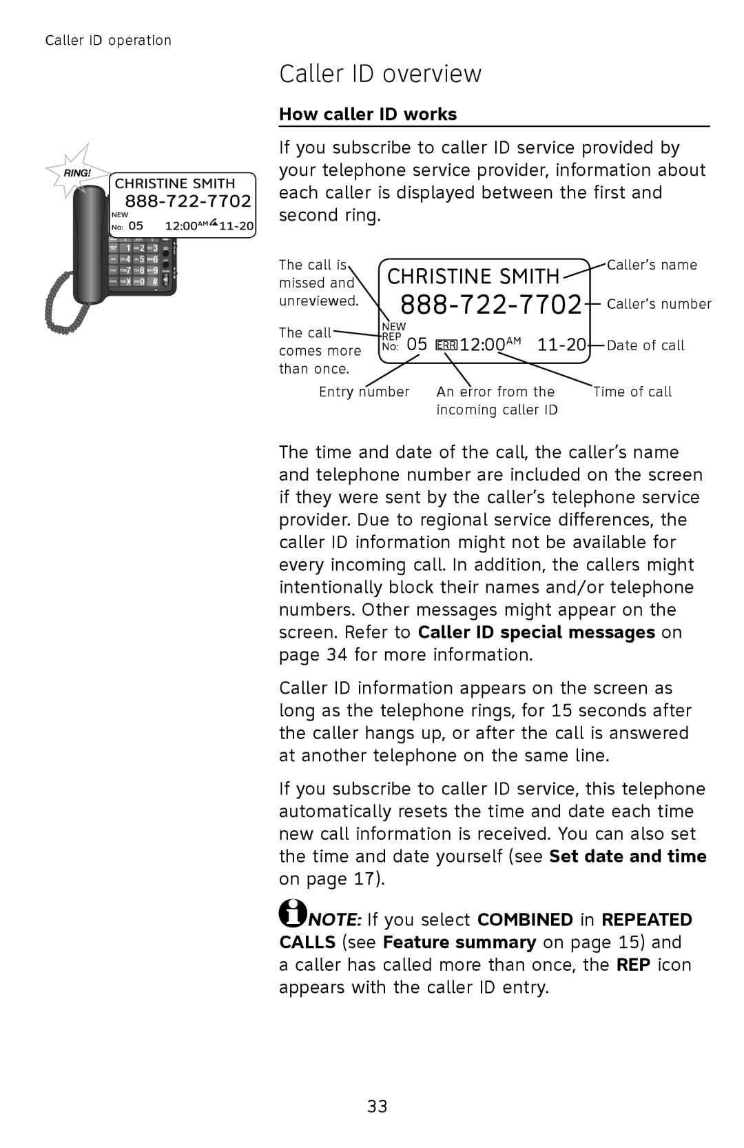 AT&T CL2939 user manual Christine Smith, How caller ID works 