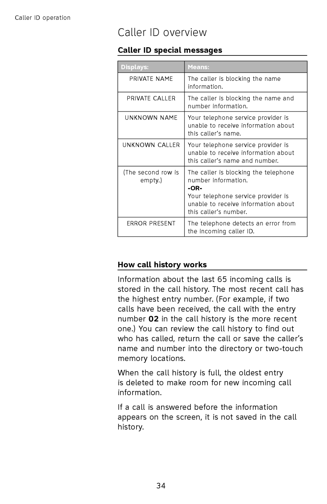 AT&T CL2939 user manual Caller ID special messages, How call history works 