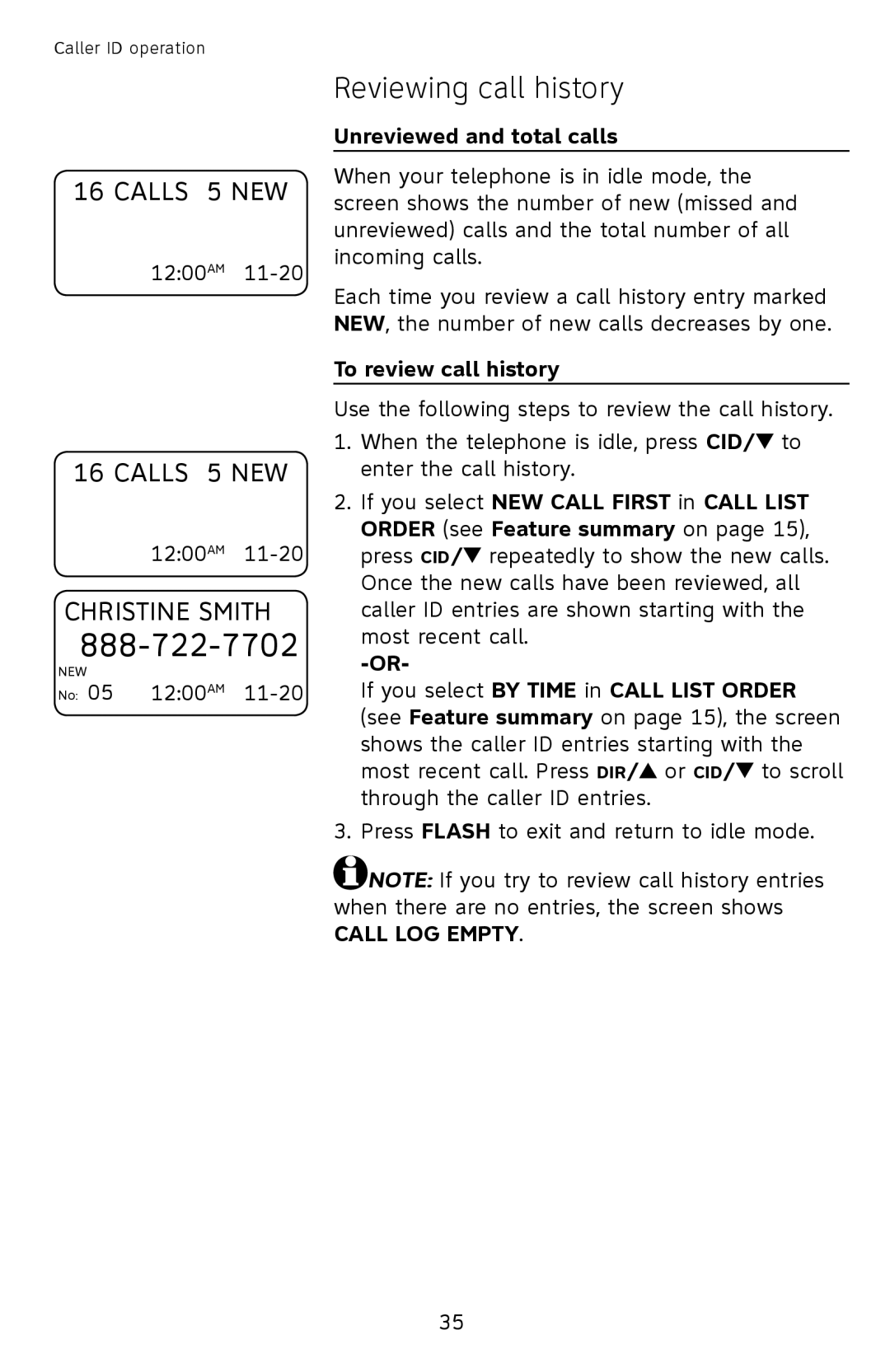 AT&T CL2939 user manual Reviewing call history, Unreviewed and total calls, To review call history 