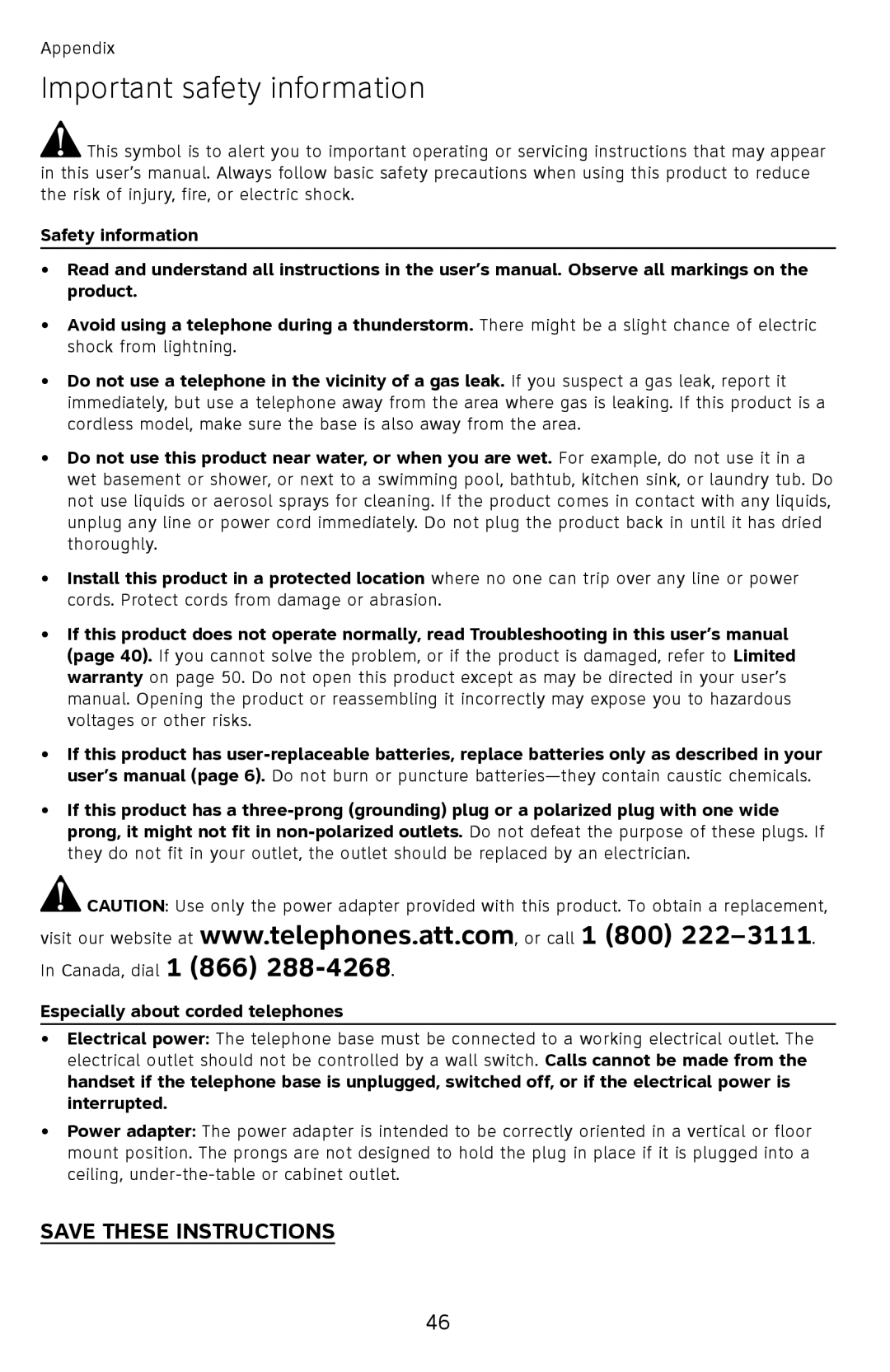 AT&T CL2939 user manual Important safety information, Especially about corded telephones 