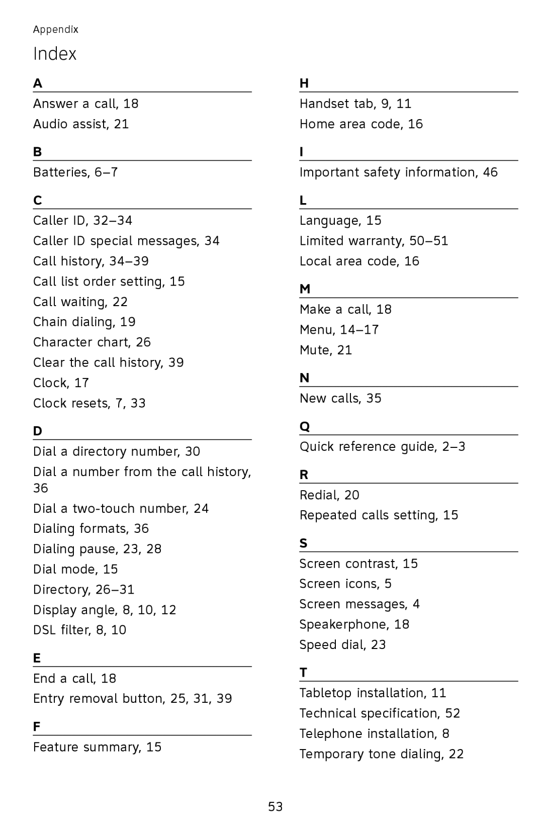 AT&T CL2939 user manual Index 