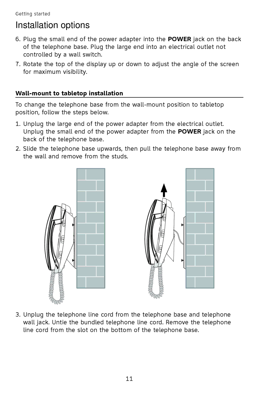 AT&T CL4939 user manual Wall-mount to tabletop installation 