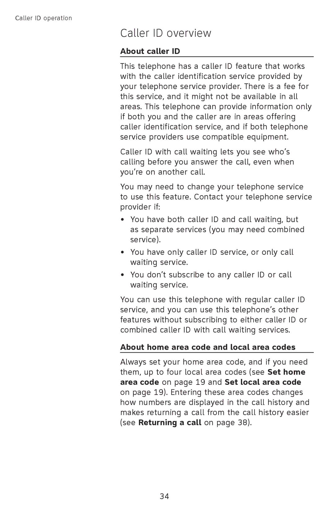 AT&T CL4939 user manual Caller ID overview, About caller ID, About home area code and local area codes 