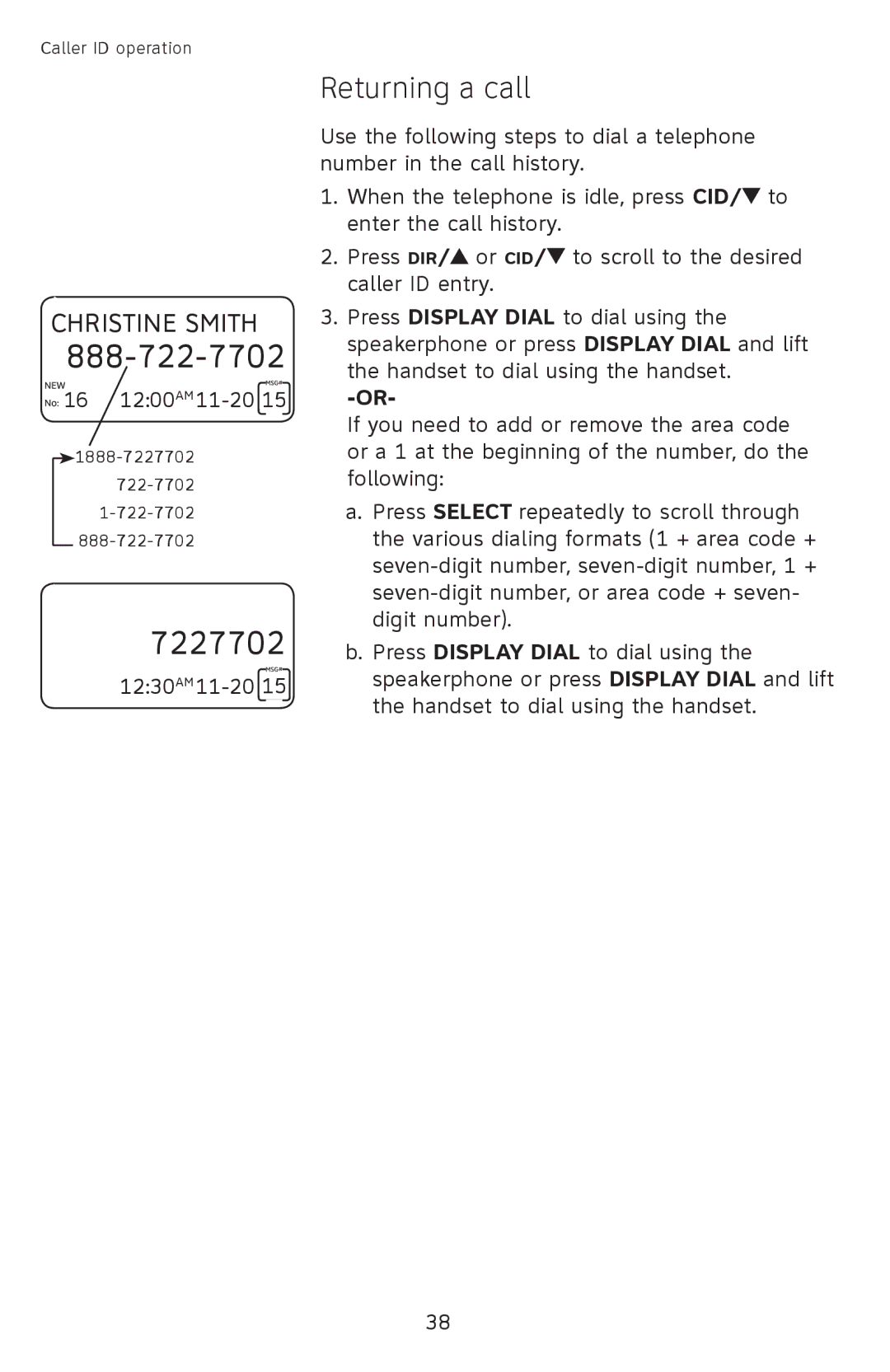 AT&T CL4939 user manual 7227702, Returning a call 