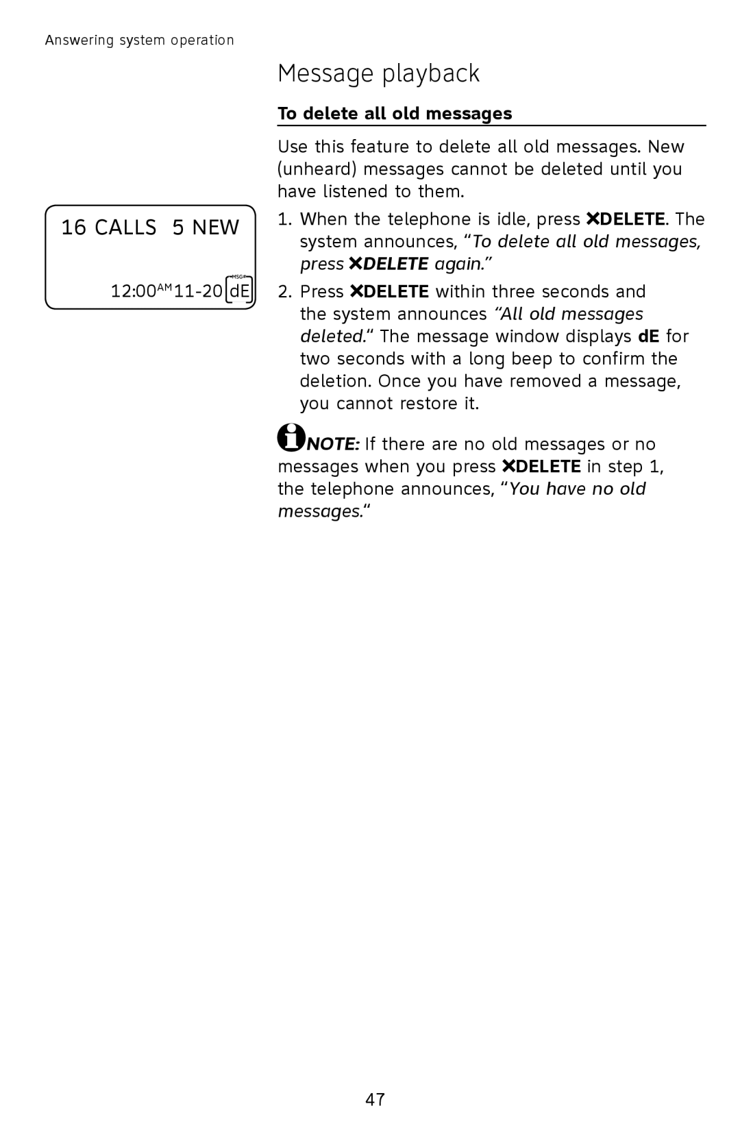 AT&T CL4939 user manual To delete all old messages 