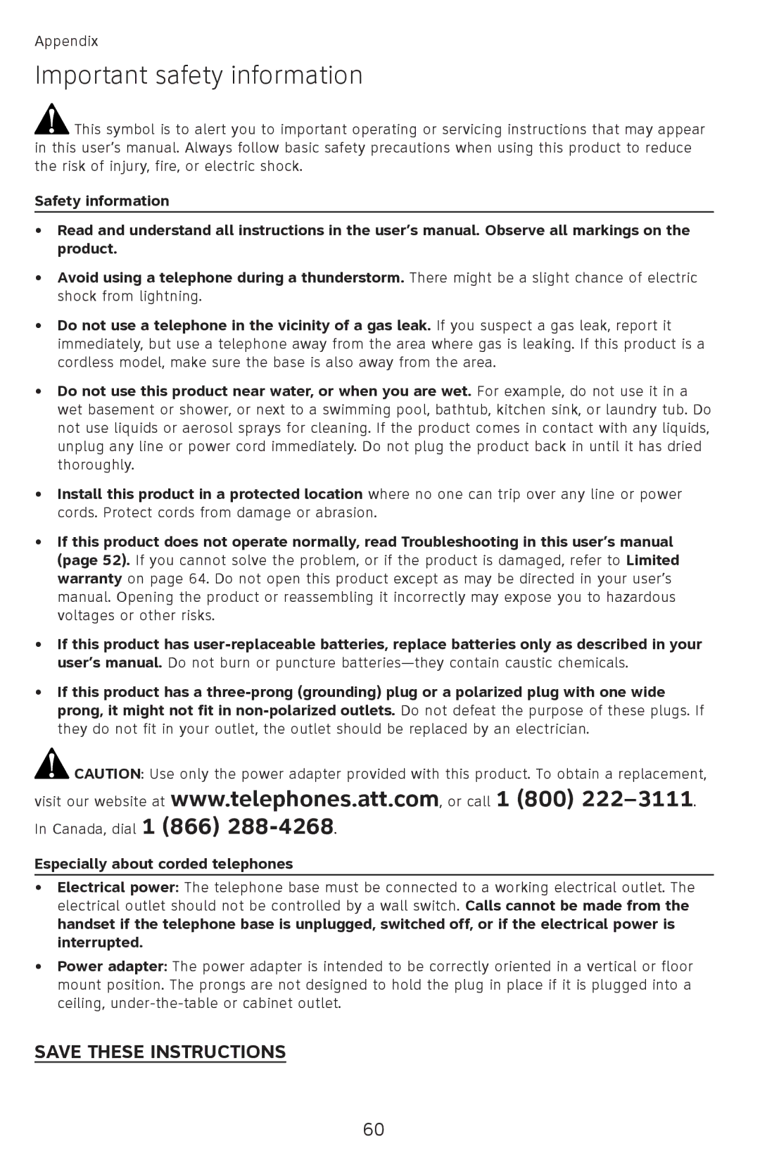 AT&T CL4939 user manual Important safety information, Especially about corded telephones 