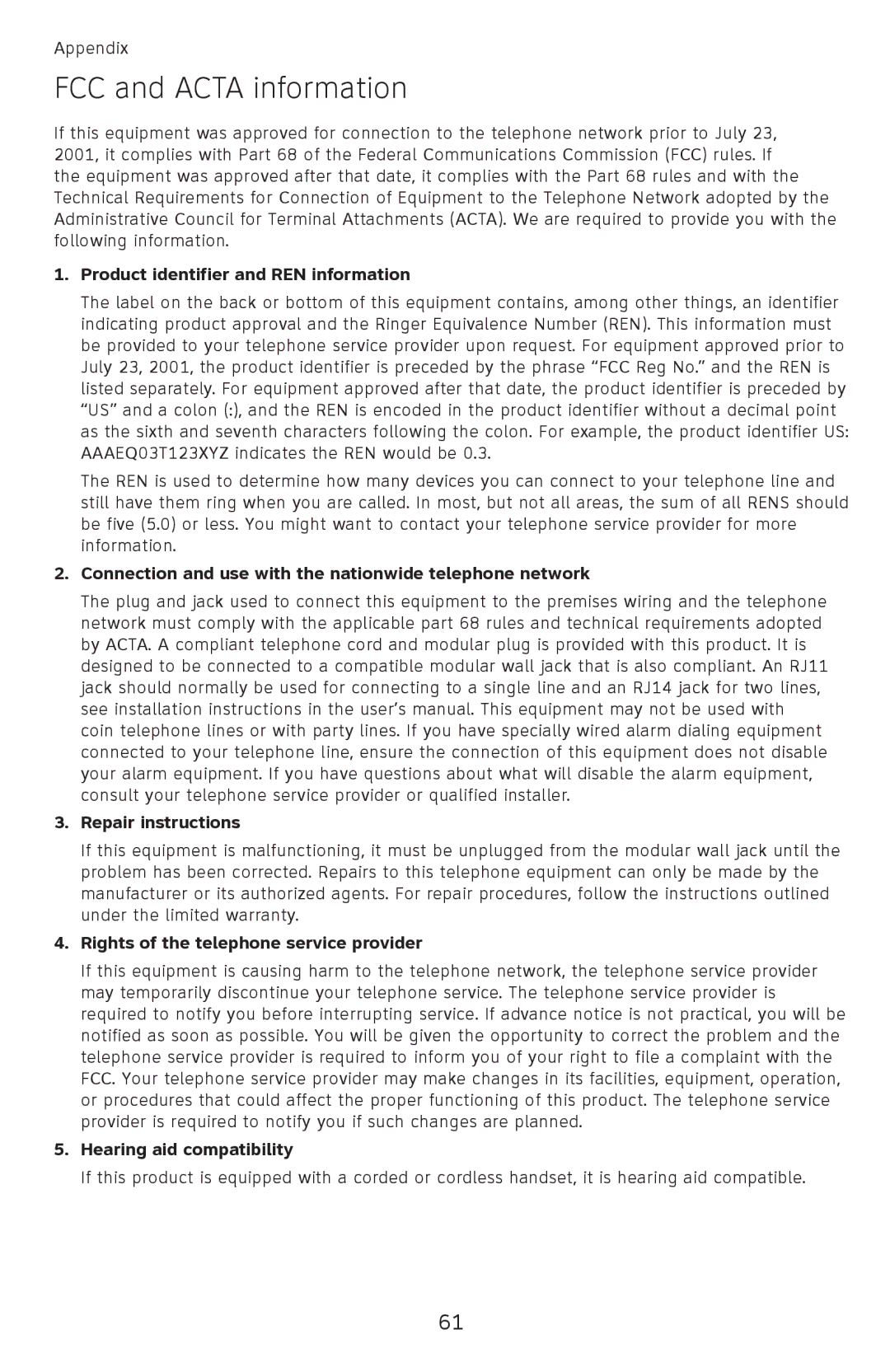 AT&T CL4939 user manual FCC and Acta information, Product identifier and REN information 