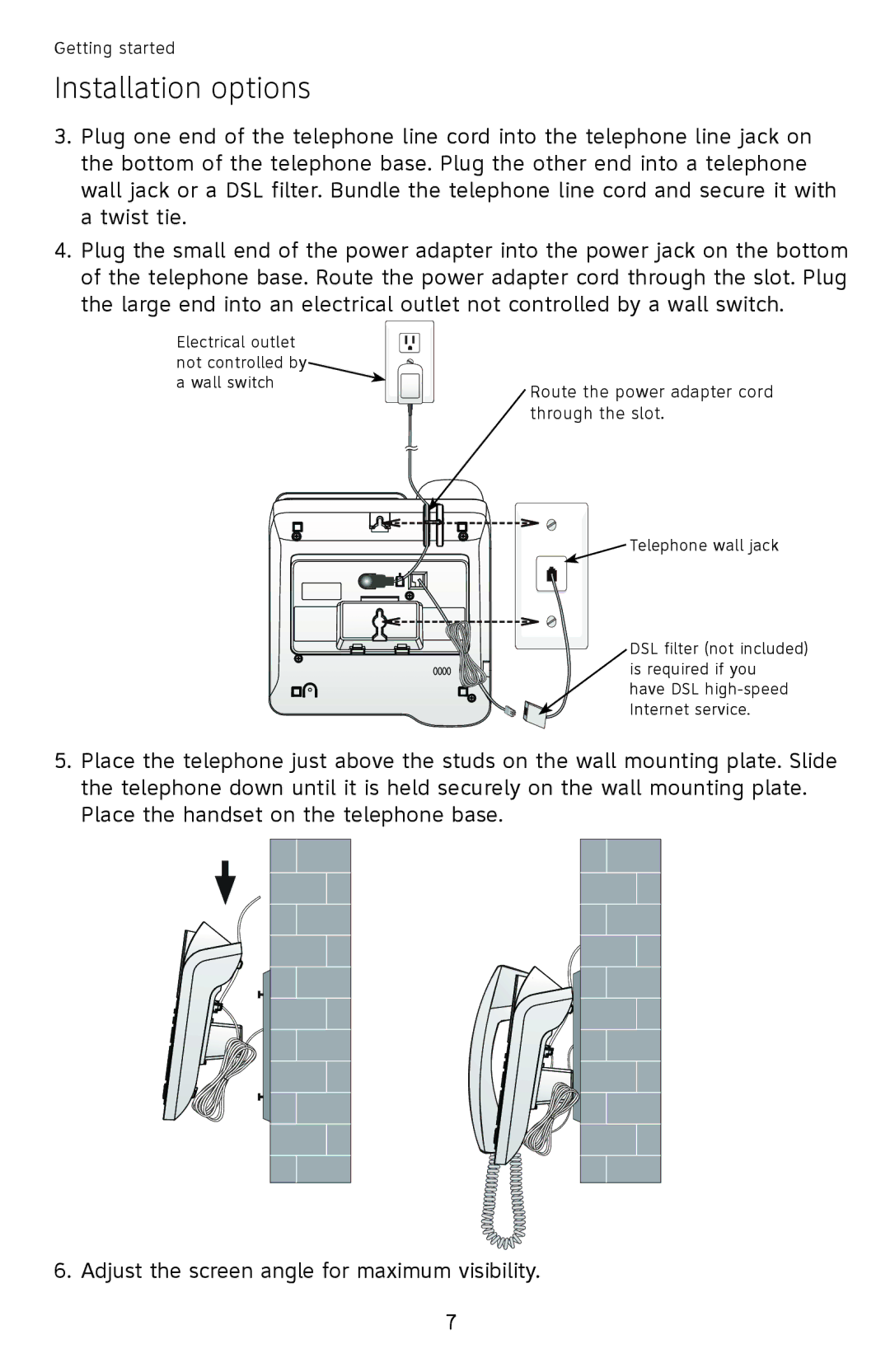 AT&T CL4940 user manual Route the power adapter cord through the slot 