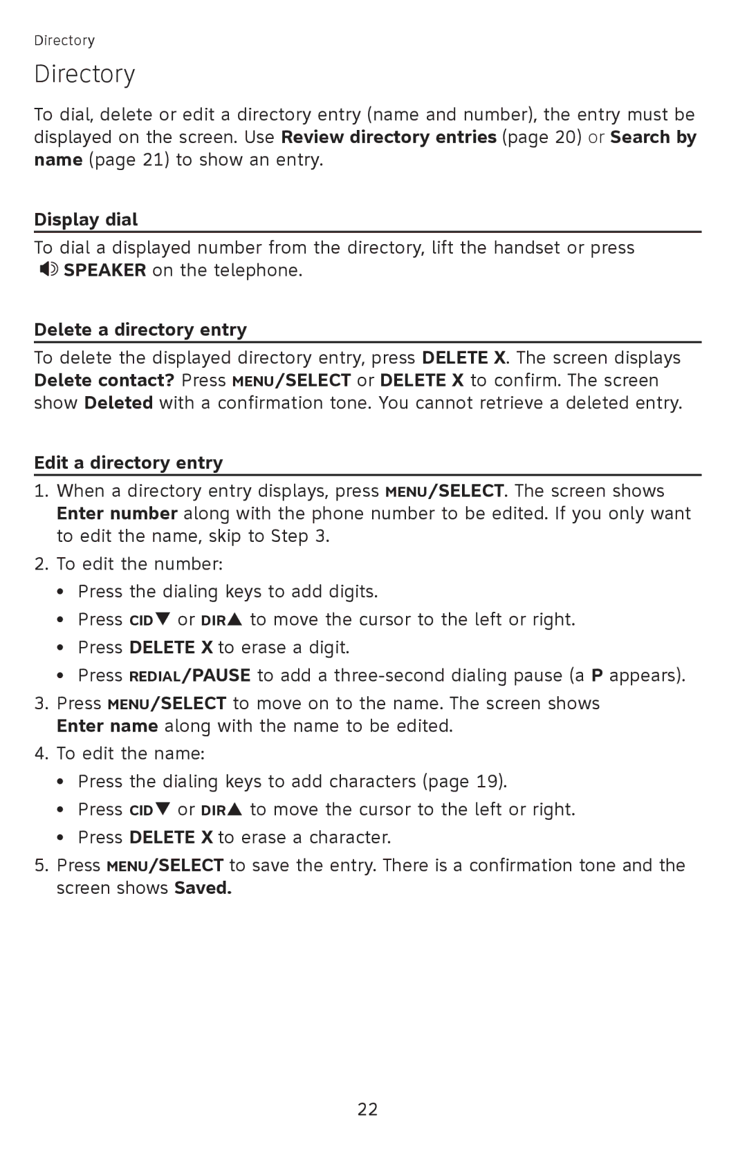 AT&T CL4940 user manual Display dial, Delete a directory entry, Edit a directory entry 