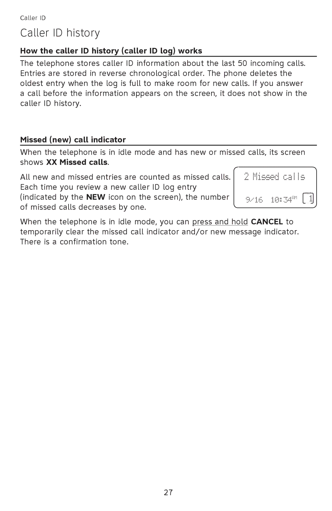 AT&T CL4940 user manual Caller ID history, How the caller ID history caller ID log works, Missed new call indicator 