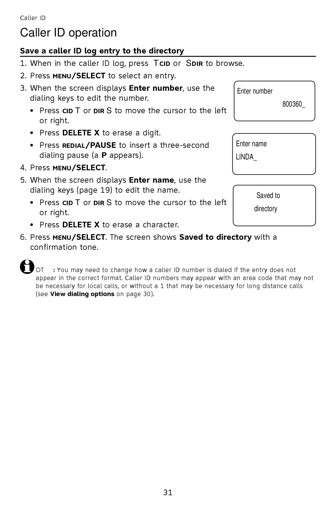 AT&T CL4940 user manual Save a caller ID log entry to the directory 