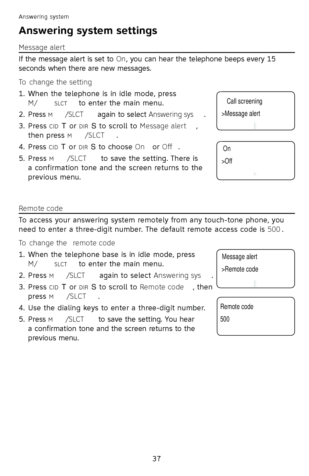 AT&T CL4940 user manual Message alert, Remote code, To change the remote code 