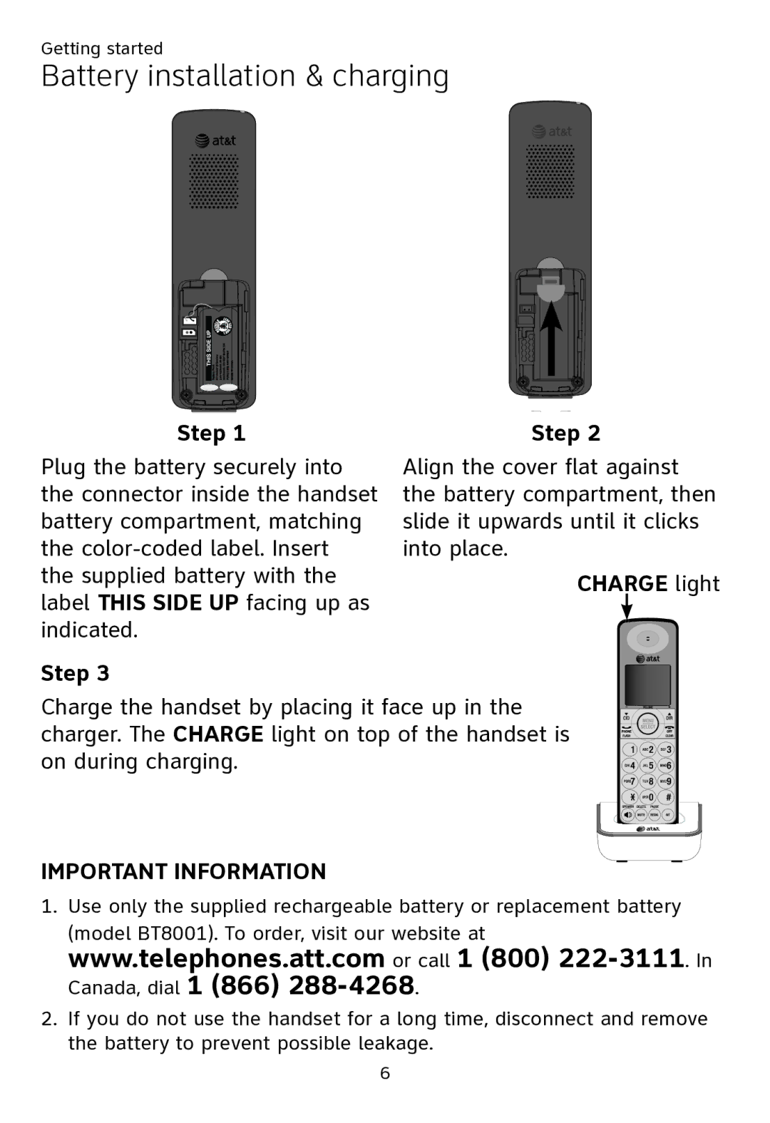 AT&T CL80109 user manual Charge light 