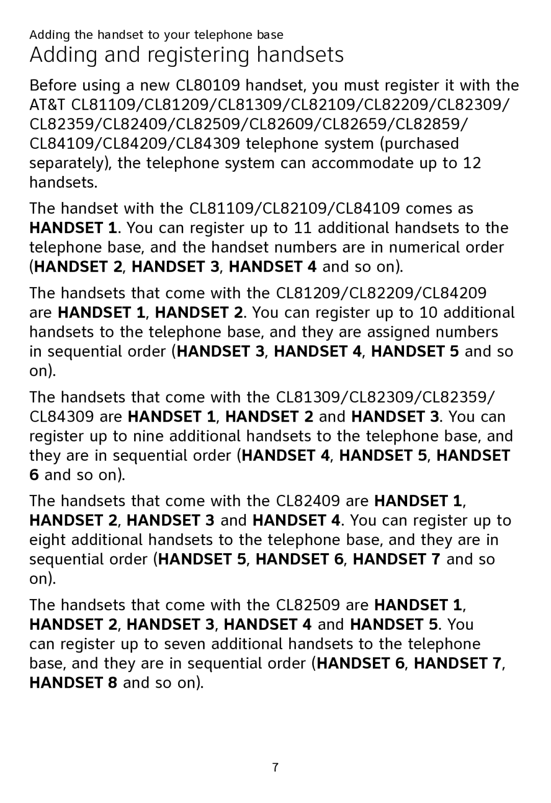 AT&T CL80109 user manual Adding and registering handsets 