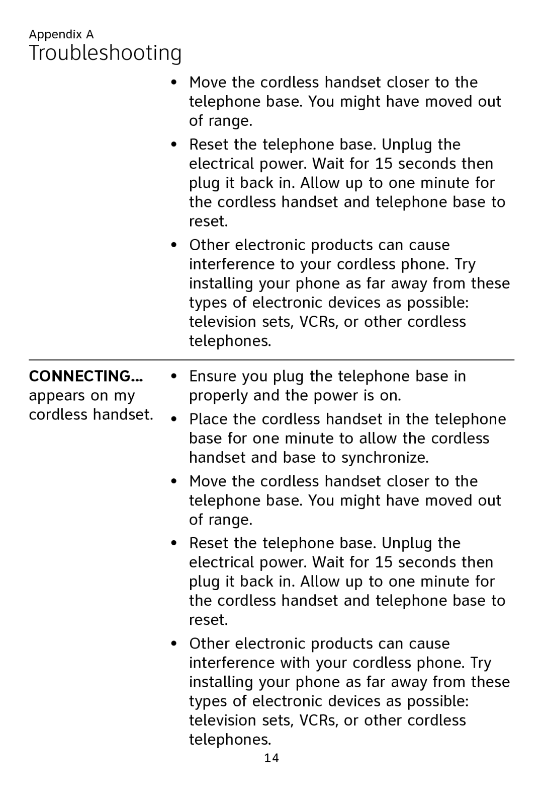 AT&T CL80109 user manual Troubleshooting 