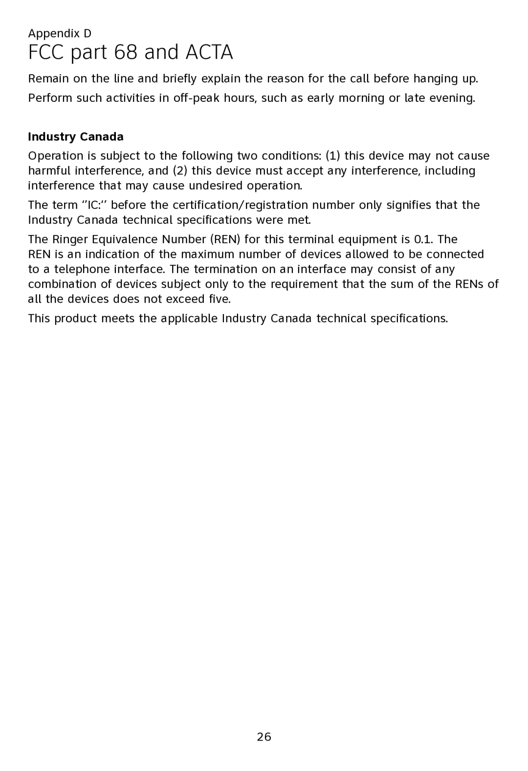 AT&T CL80109 user manual Industry Canada 