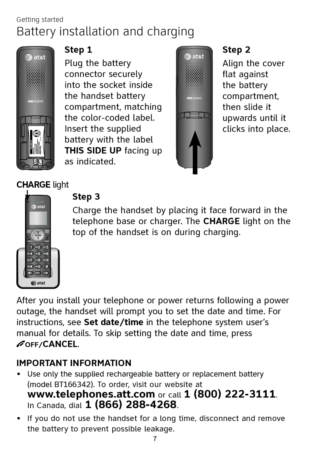 AT&T CL80111 user manual Charge light Step 