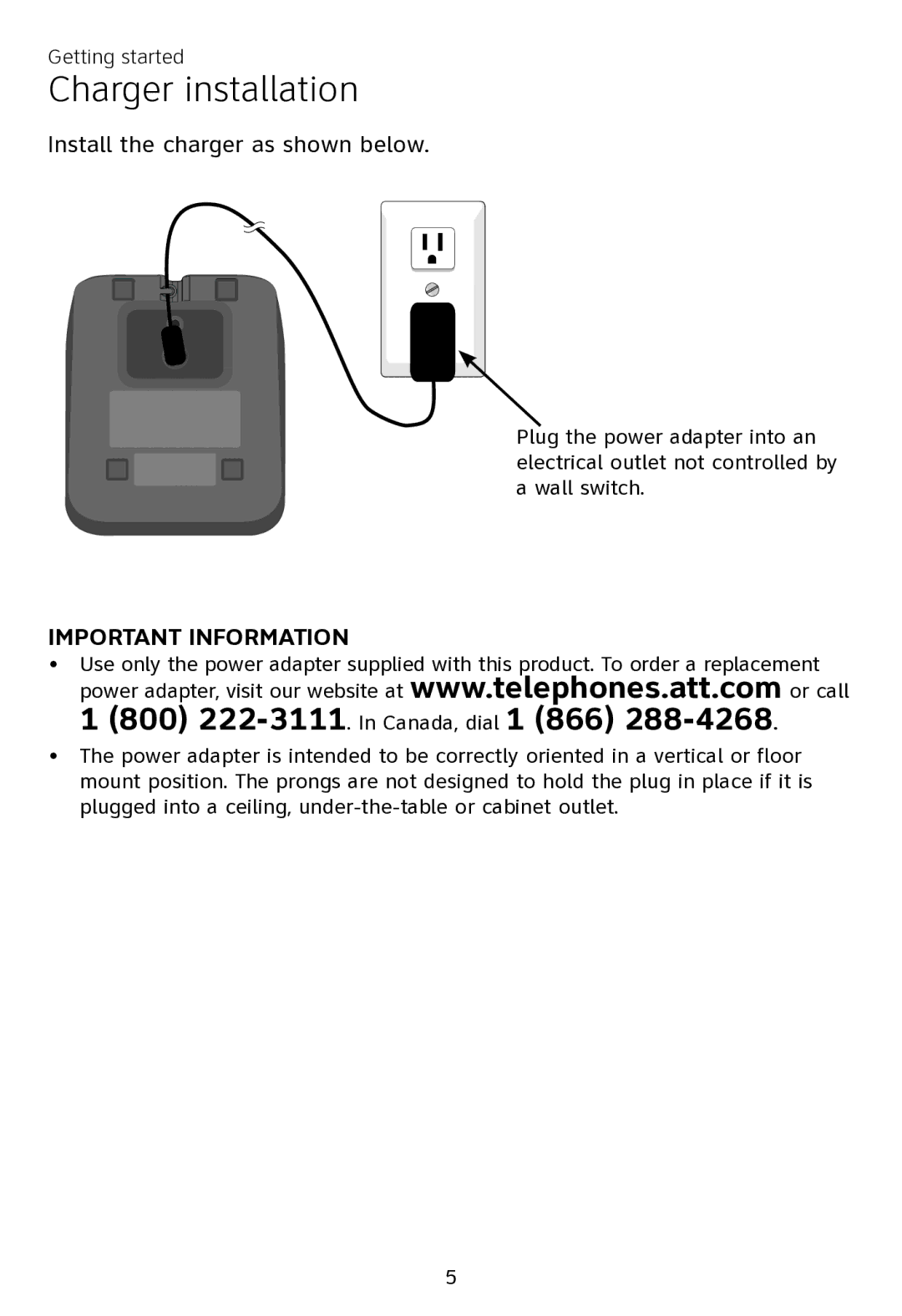 AT&T CL80111 user manual Charger installation 