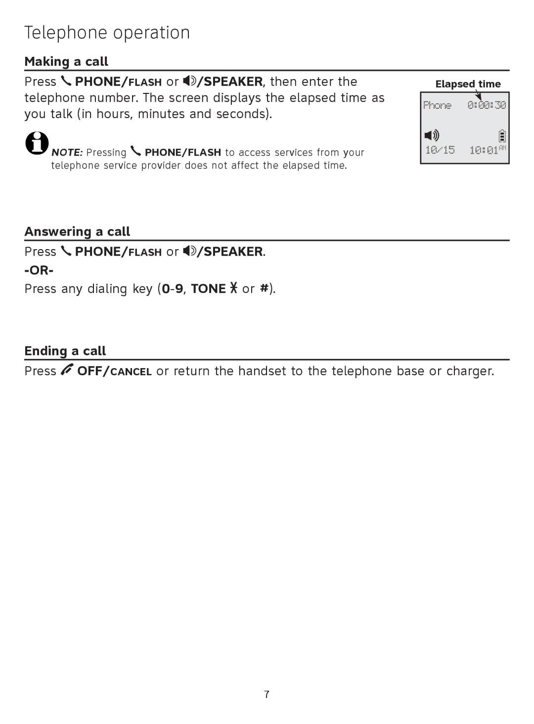 AT&T CL81101, CL81211 Telephone operation, Making a call, Answering a call Press PHONE/FLASH or /SPEAKER, Ending a call 