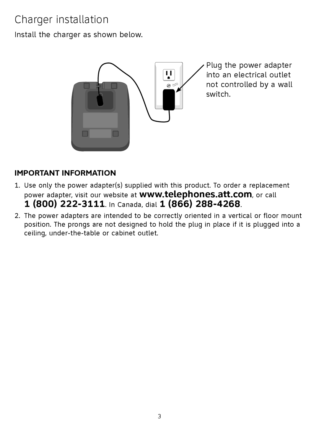 AT&T CL81109, CL81309 quick start Charger installation 