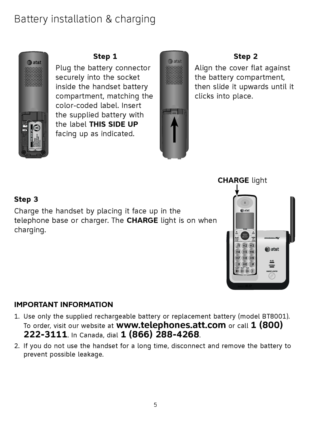 AT&T CL81109, CL81309 quick start Canada, dial 1 866, Step 