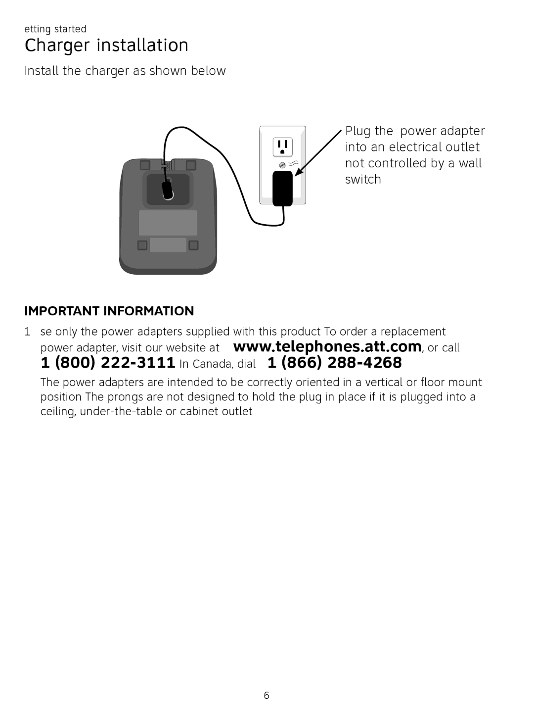 AT&T CL81219, CL81209 user manual Charger installation 