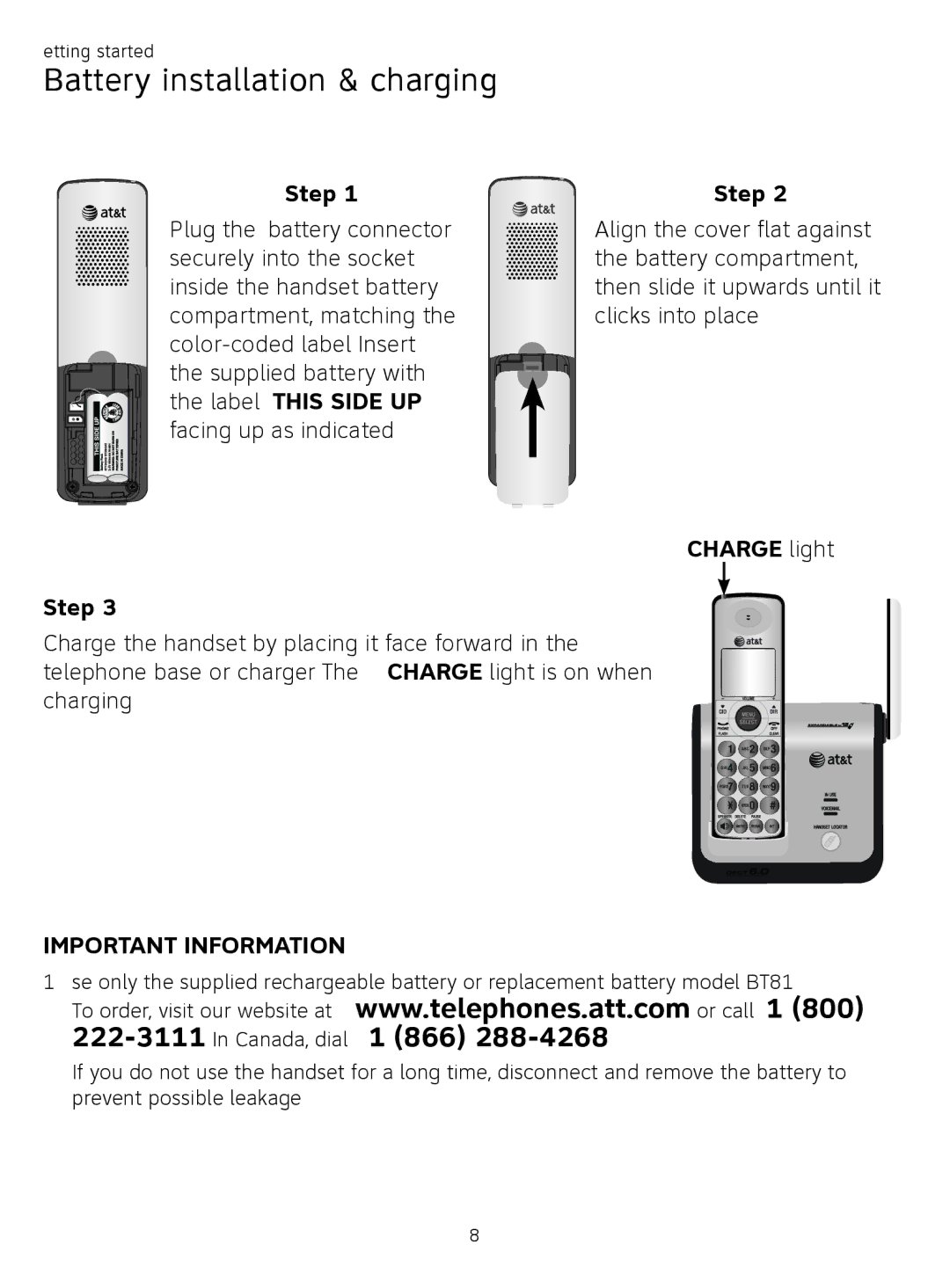 AT&T CL81219, CL81209 user manual Charge light Step 