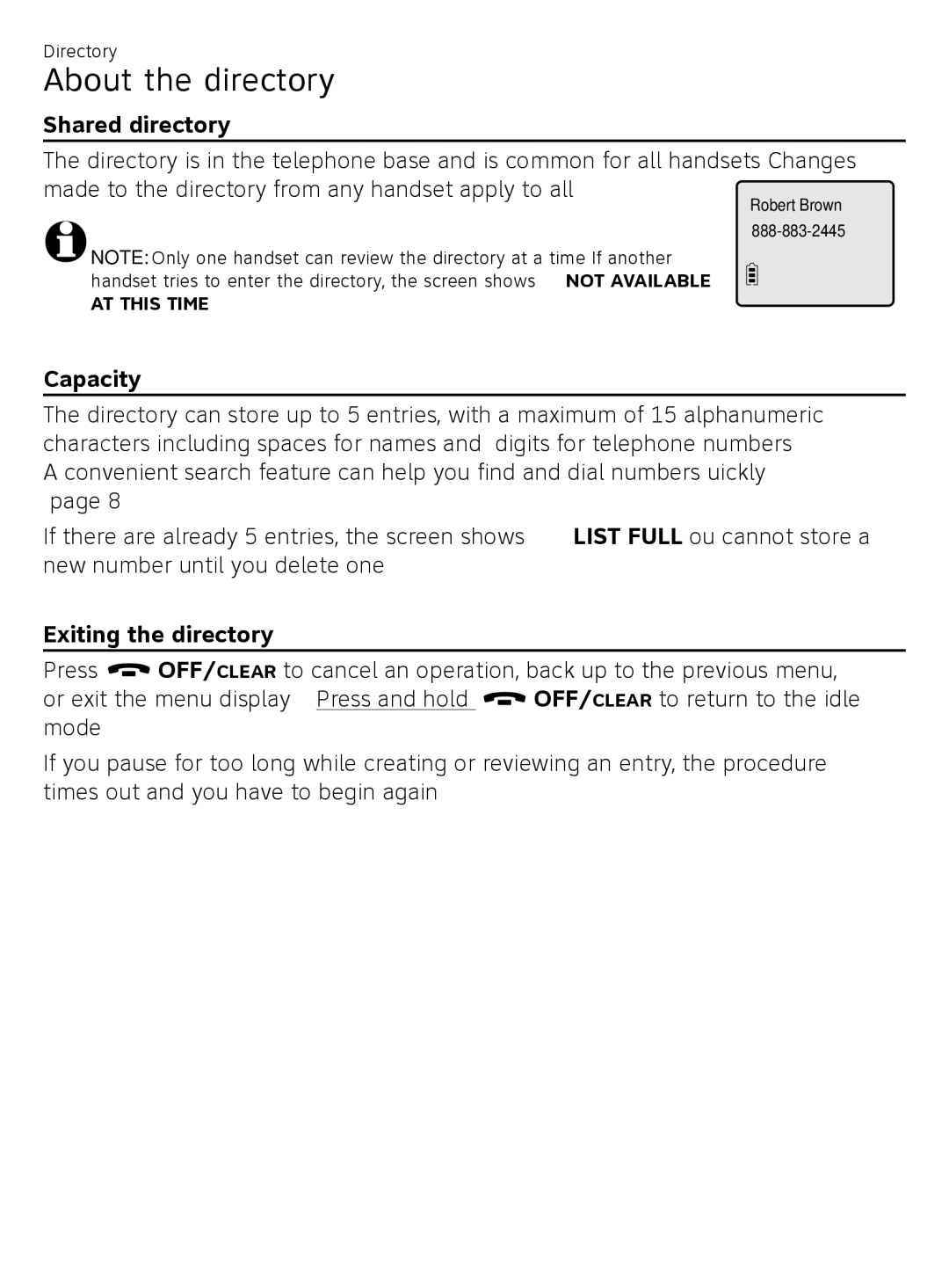 AT&T CL81219, CL81209 user manual About the directory, Shared directory, Capacity, Exiting the directory 