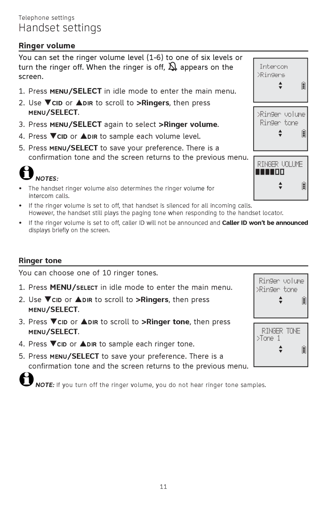 AT&T CL82601, CL82401, CL82101, CL81301 user manual Ringer volume, Ringer tone 