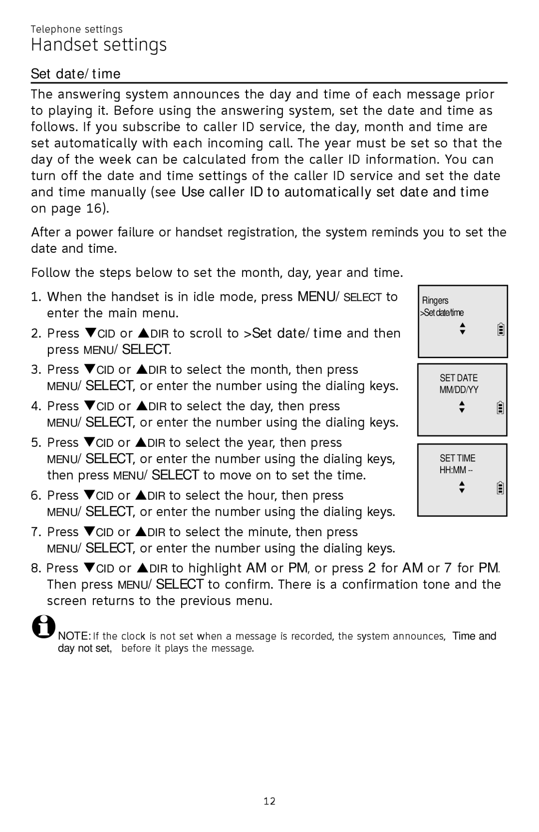 AT&T CL82101, CL82401, CL82601, CL81301 user manual Set date/time 