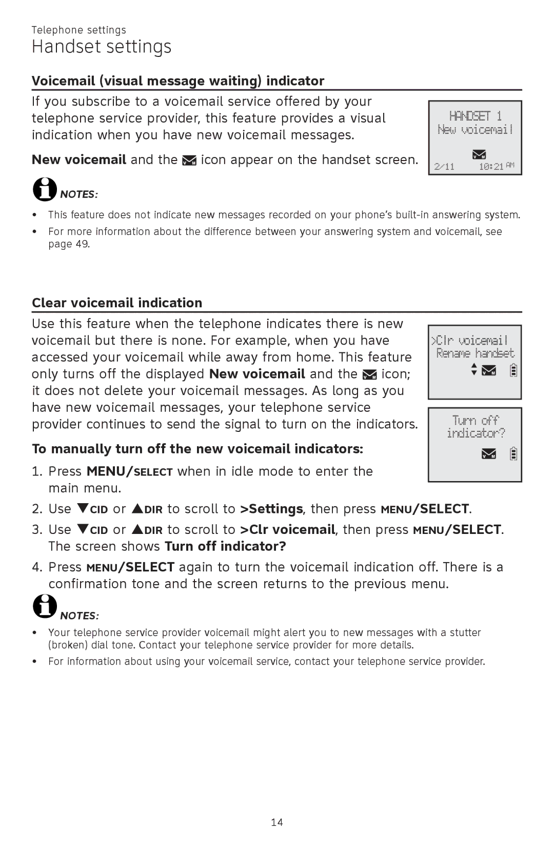 AT&T CL82401, CL82601, CL82101, CL81301 user manual Voicemail visual message waiting indicator, Clear voicemail indication 