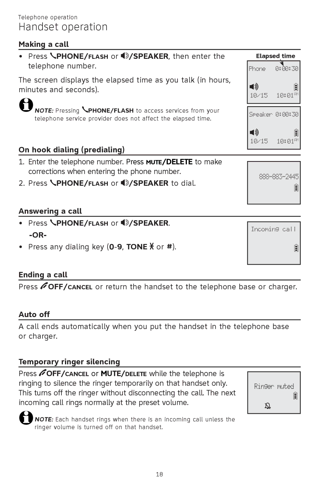 AT&T CL82401, CL82601, CL82101, CL81301 user manual Handset operation 