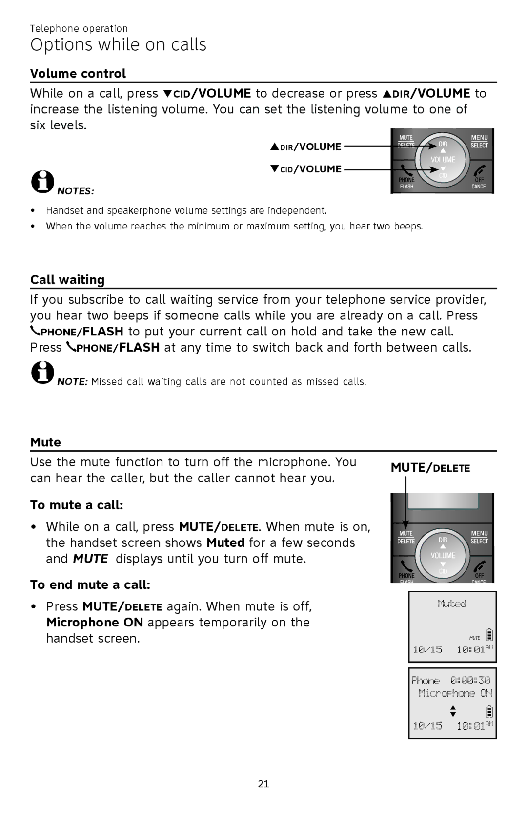 AT&T CL81301, CL82401, CL82601, CL82101 user manual Options while on calls 