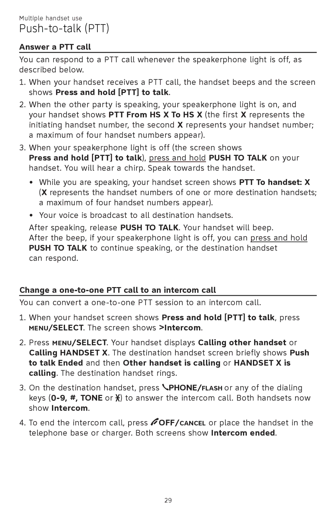 AT&T CL81301, CL82401, CL82601, CL82101 user manual Answer a PTT call, Change a one-to-one PTT call to an intercom call 