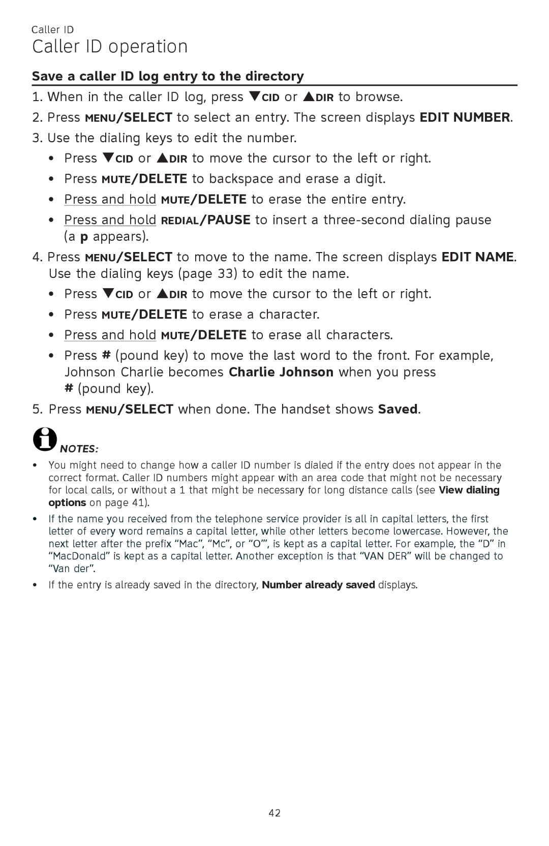 AT&T CL82401, CL82601, CL82101, CL81301 user manual Save a caller ID log entry to the directory 