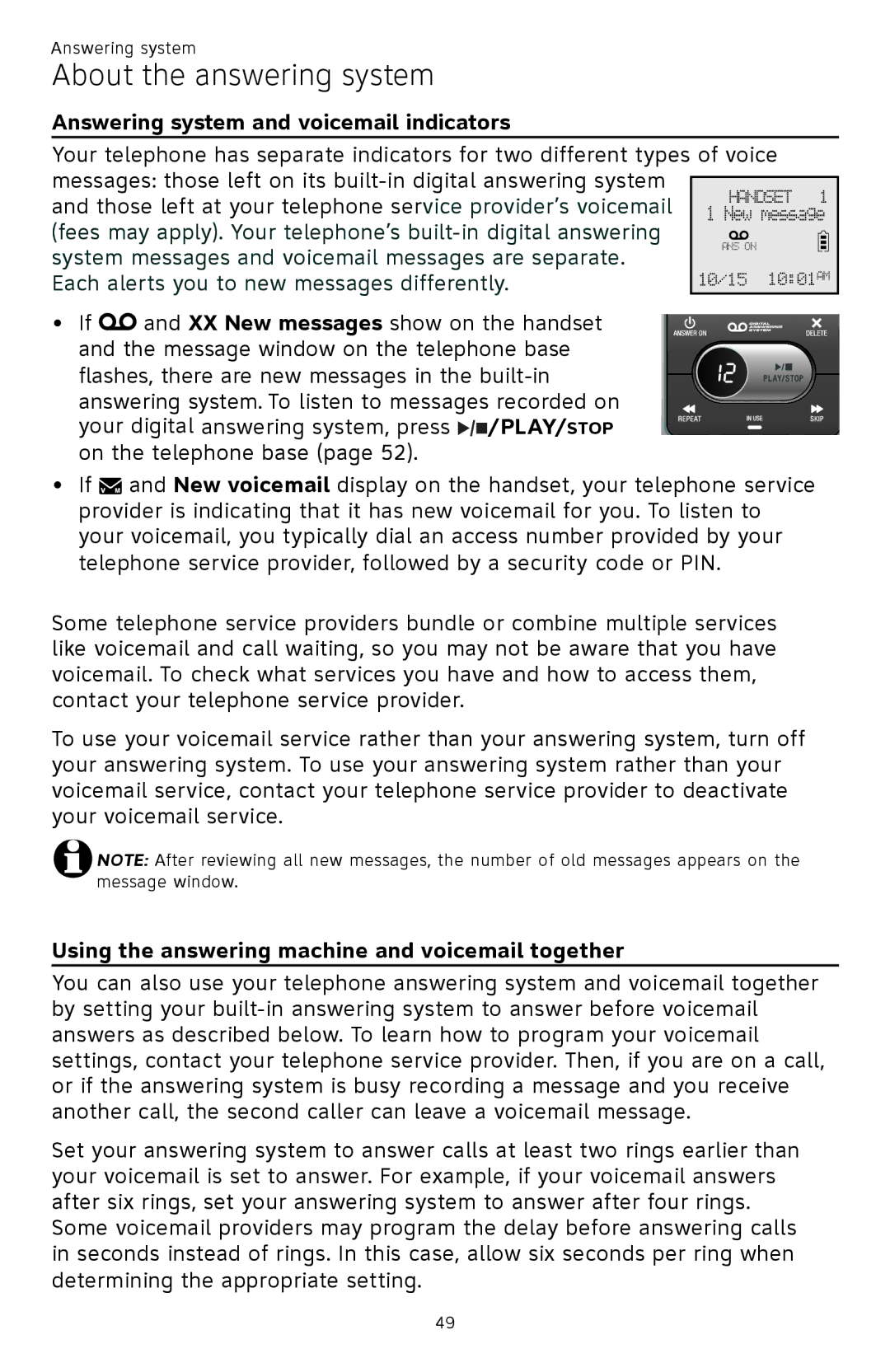 AT&T CL81301, CL82401, CL82601, CL82101 user manual About the answering system, Answering system and voicemail indicators 