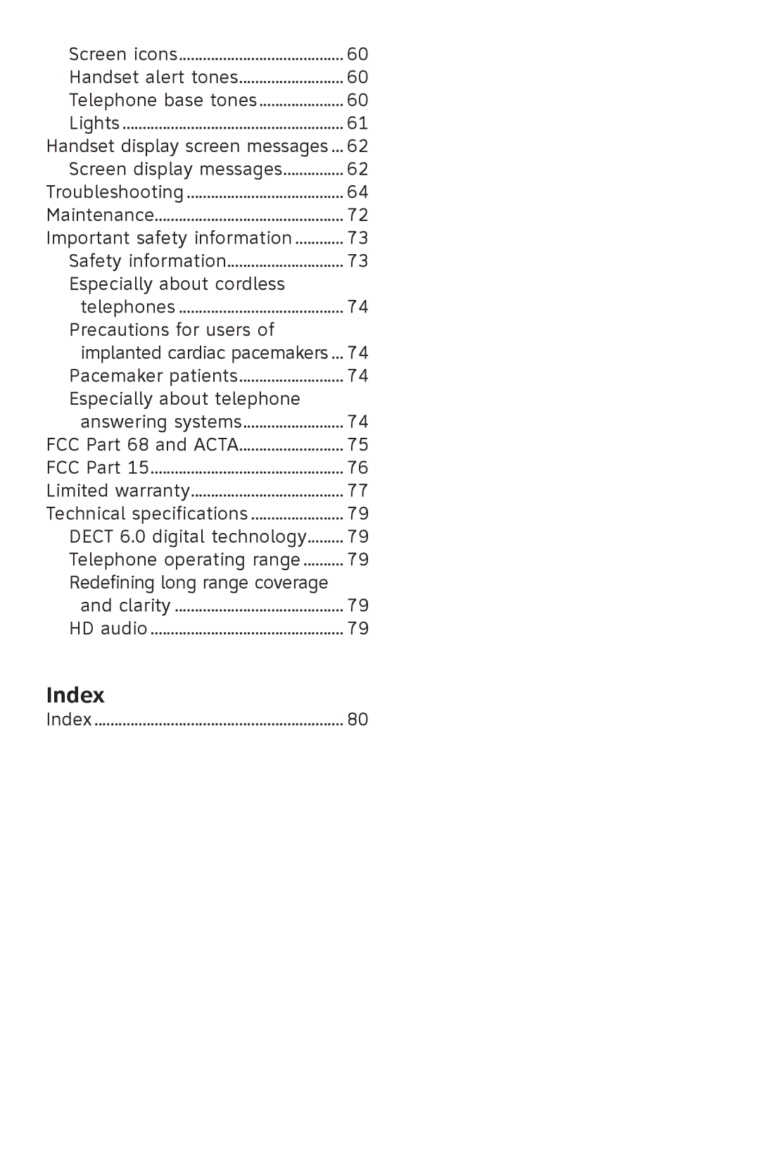 AT&T CL82101, CL82401, CL82601, CL81301 user manual Index 