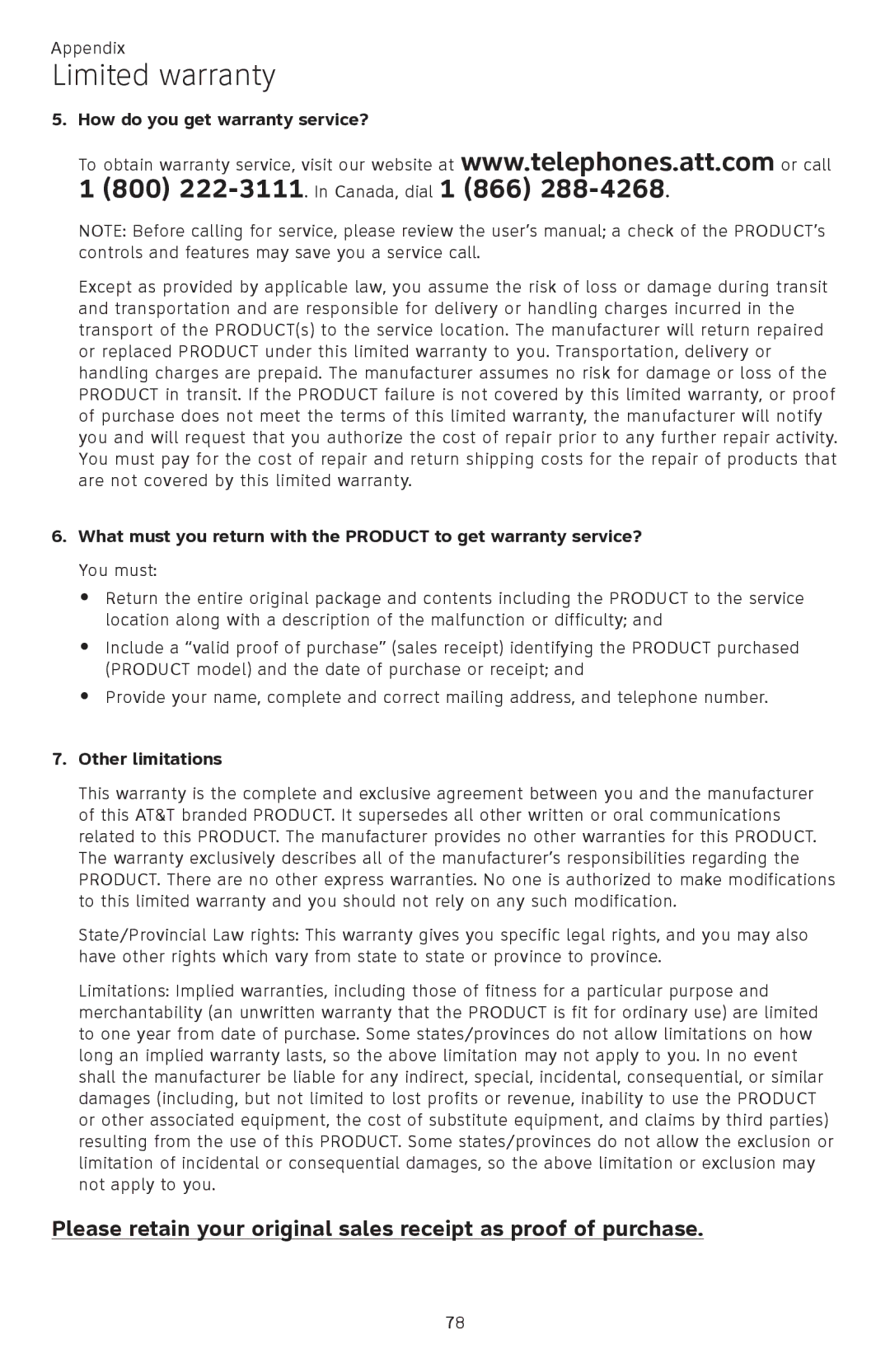 AT&T CL82401, CL82601, CL82101, CL81301 user manual How do you get warranty service? 