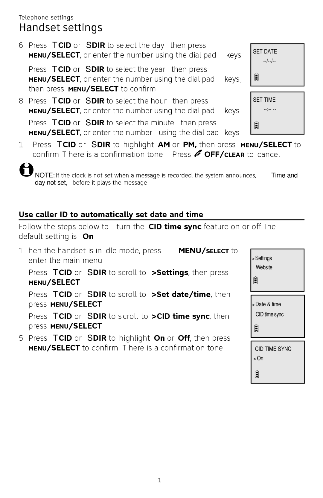 AT&T CL82450 user manual Use caller ID to automatically set date and time 