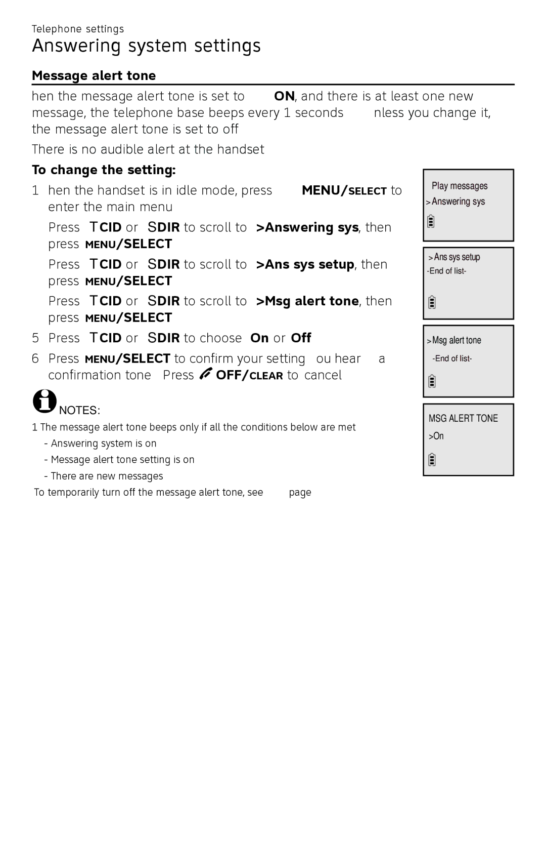 AT&T CL82450 user manual Message alert tone 